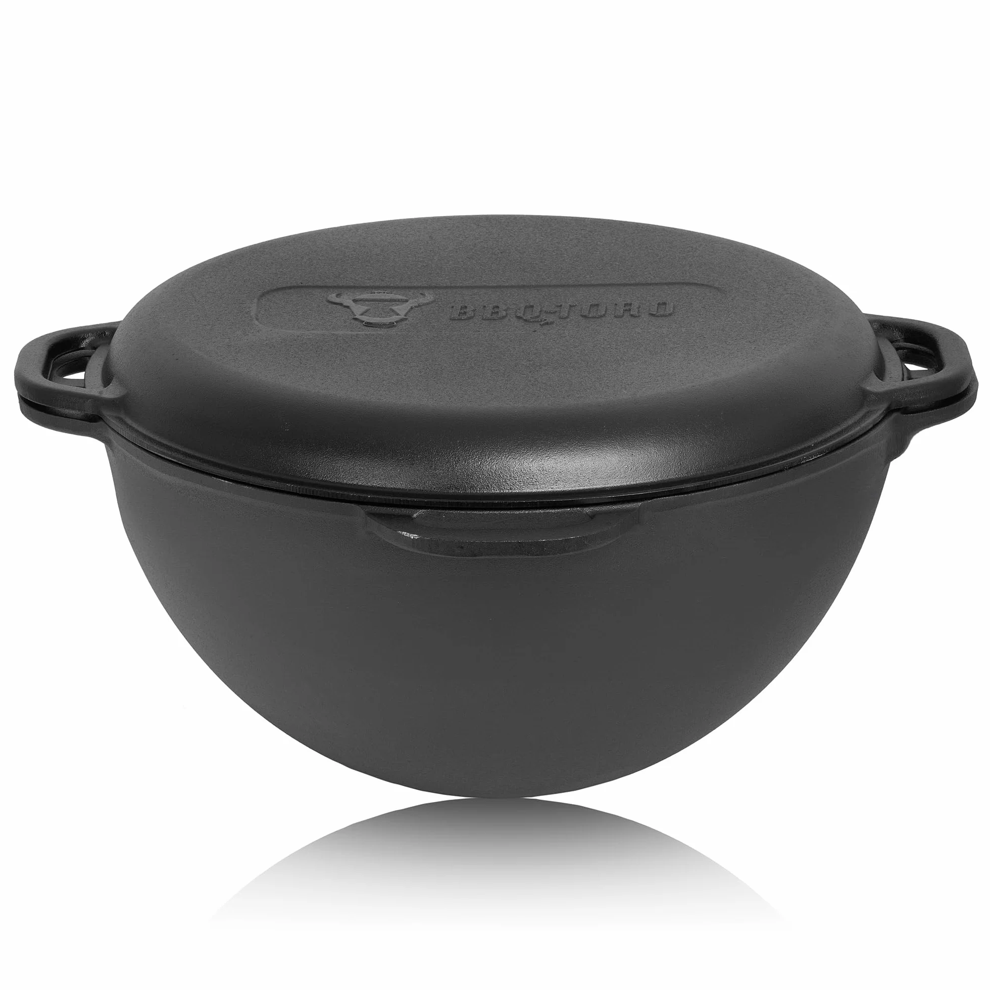 BBQ-Toro Fonte Kazan avec couvercle | Noir | Marmite traditionnelle en fonte | Kazan avec fond rond | Grillwok preseasoned-déjà cuit | Cocotte pour cuisiner, braiser, rôtir, frire