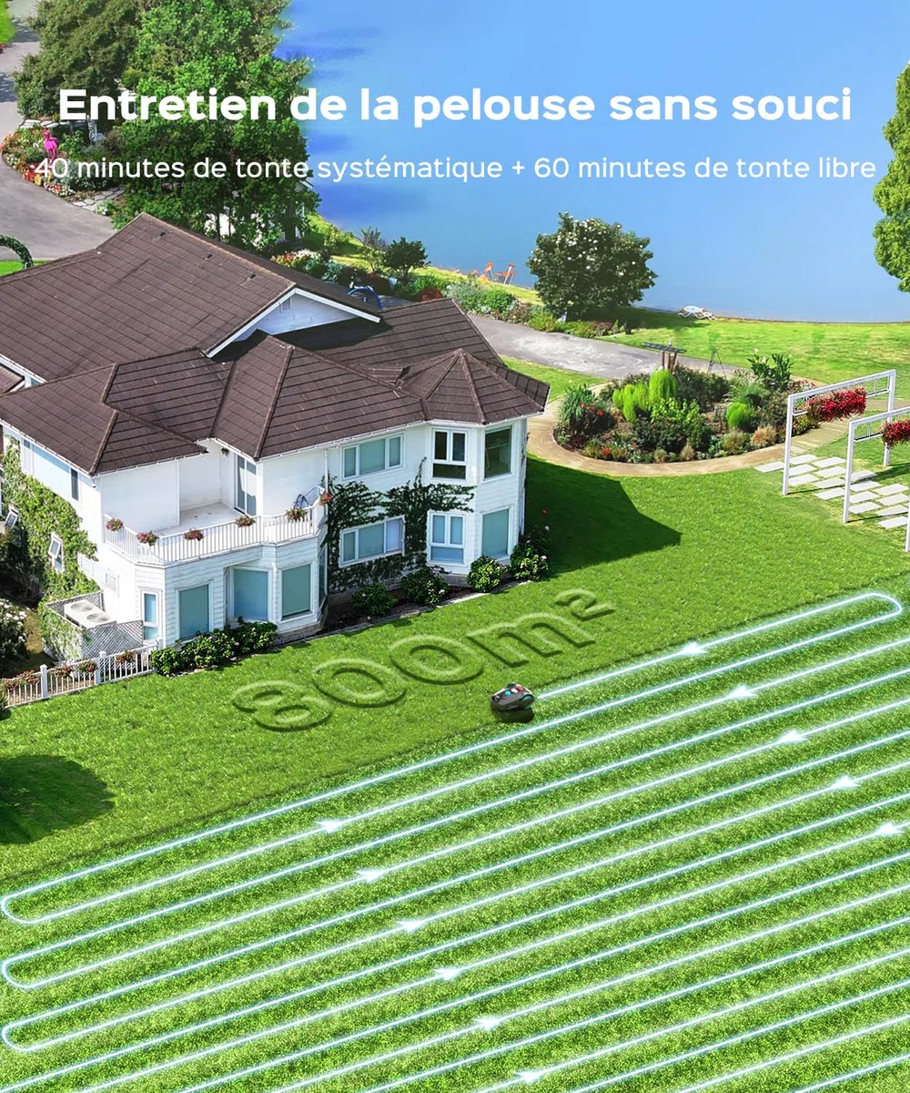 YARDCARE M800Plus Robot Tondeuse Sans Fil Périphérique,jusqu'à 800 m²,Positionnement GPS +Vision, Tondeuse Robot Sans Câble,Mode de Tonte en U,Contrôle Via App,Recharge Automatique,Détection Obstacles