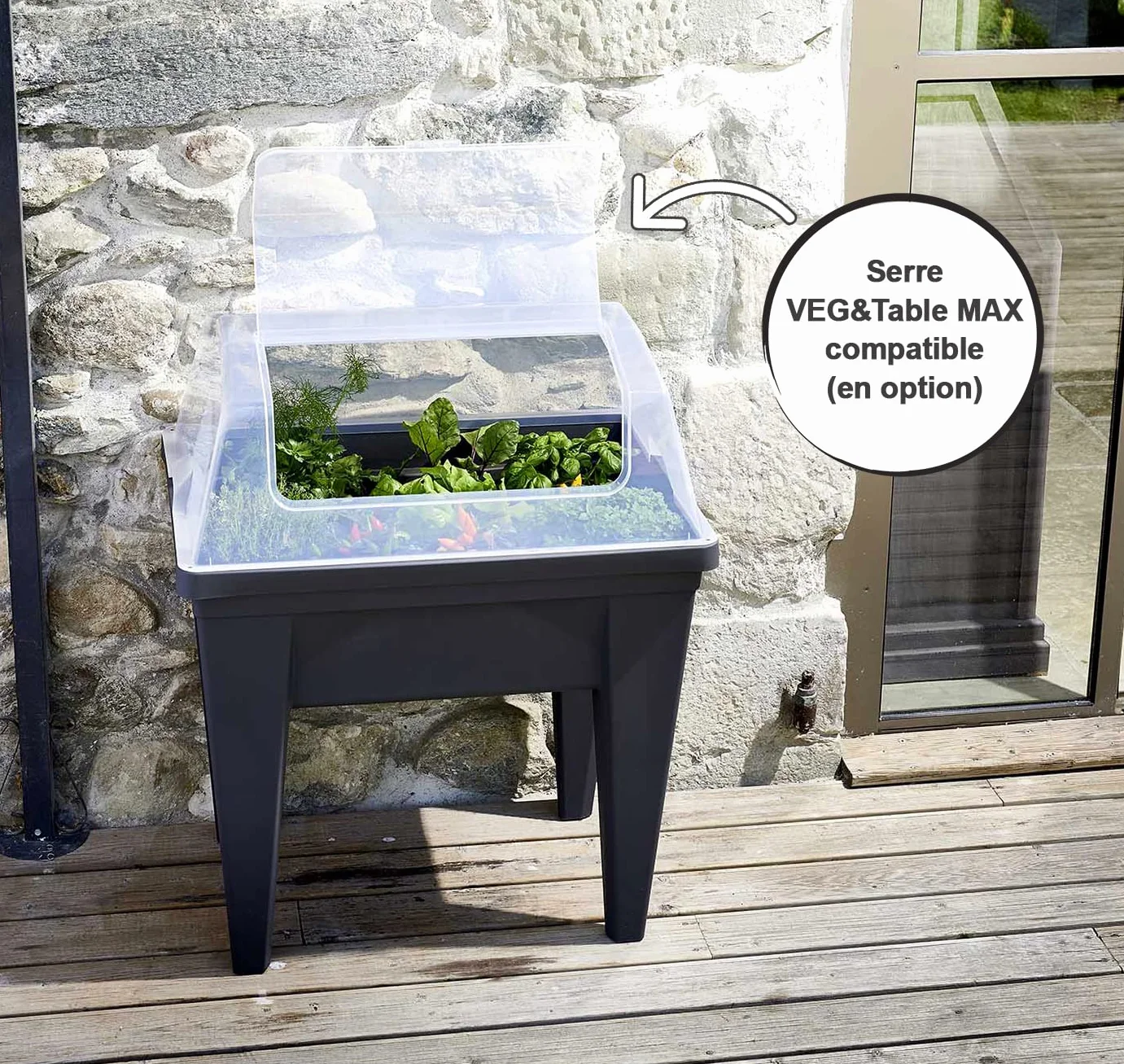 Espace Potager Veg&Table MAX 85L Zone Rétention d'Eau Pieds Creux 75,6 x 55,6 x 68 cm Gris Anthracite
