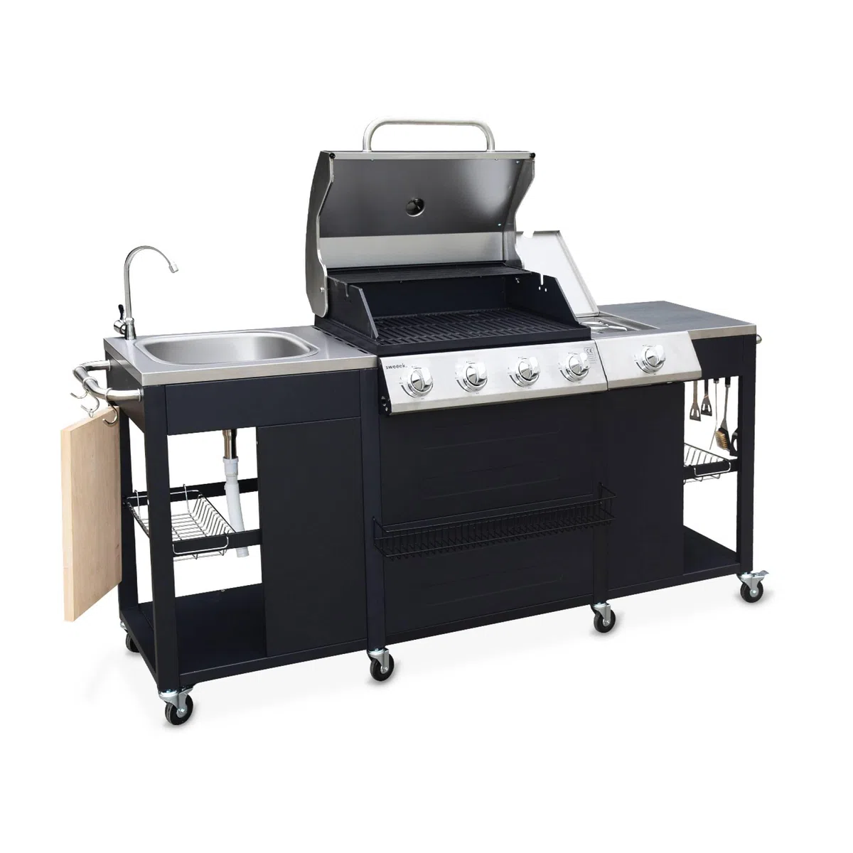 sweeek - Barbecue au gaz D'Artagnan cuisine extérieure 5 brûleurs évier avec housse