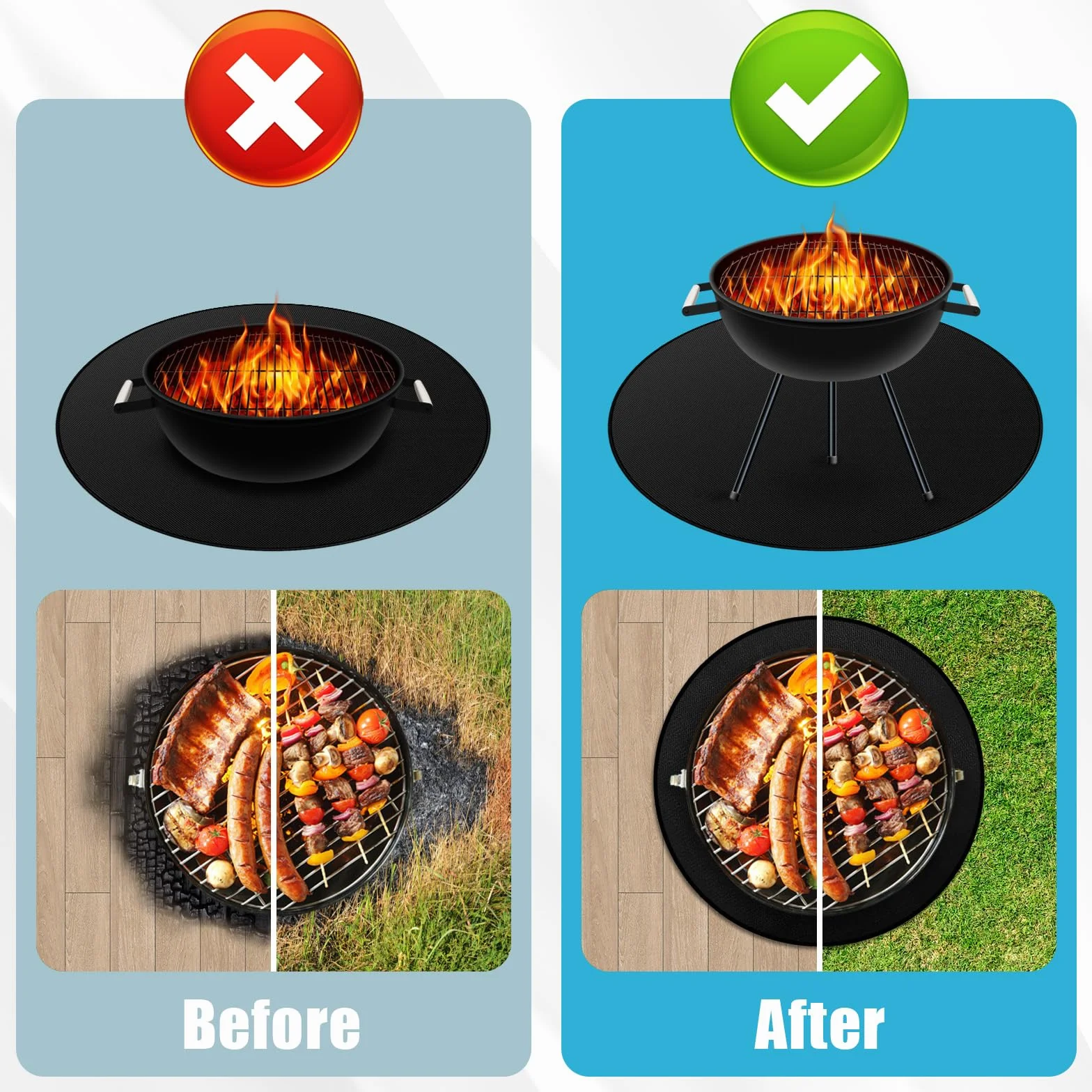 Tapis Barbecue Sol Exterieur 120 cm Anti Feu Réutilisable Ignifuge pour Brasero Gaz Patio
