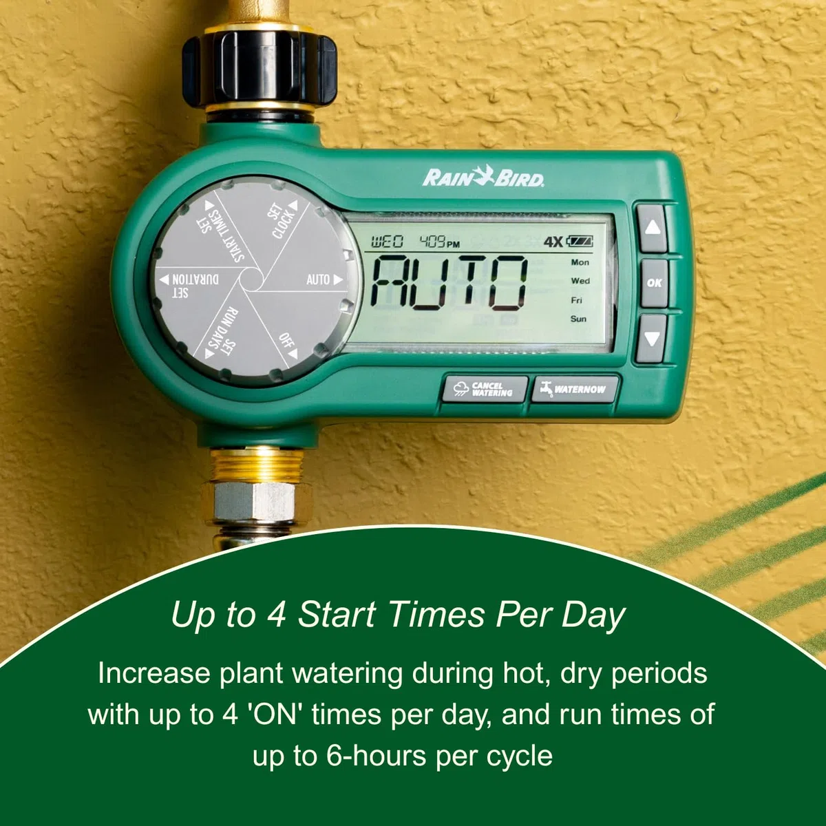 Rain Bird 1ZEHTMRP Minuteur/contrôleur électronique numérique de qualité Professionnelle pour Tuyau - Une Zone/Station - Fonctionne avec Piles, entrée/Sortie en Laiton, Plastique, Vert
