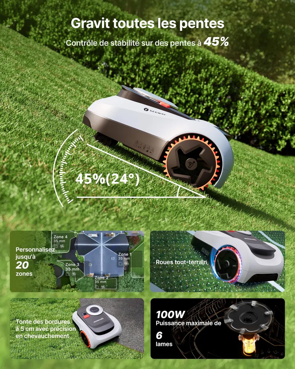 Segway Navimow i208 LiDAR Robot Tondeuse pour 800m² avec Garage M, pentes de 45%, LiDAR à Semi-conducteurs et Vision, cartographie Automatique, sans Fil, sans antenne, 4G intégré (expédié séparément)