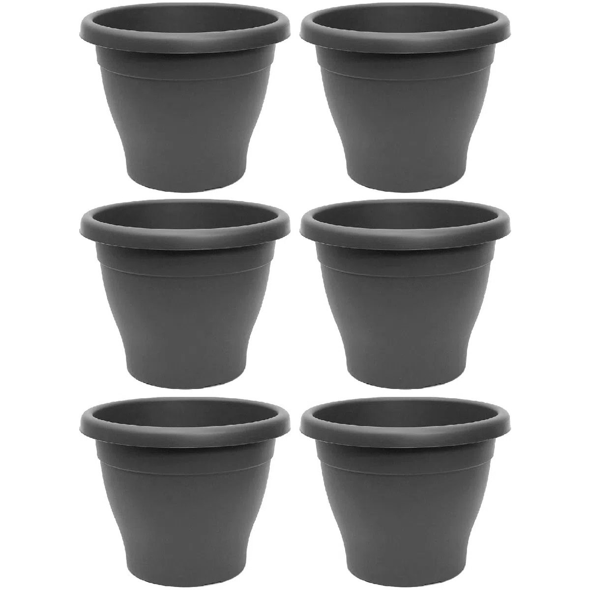 Acan Tradineur Lot de 6 pots ronds en plastique pour plantes et fleurs méditerranéennes avec trous inférieurs Conteneur extérieur et intérieur de la maison Gris 35 cm