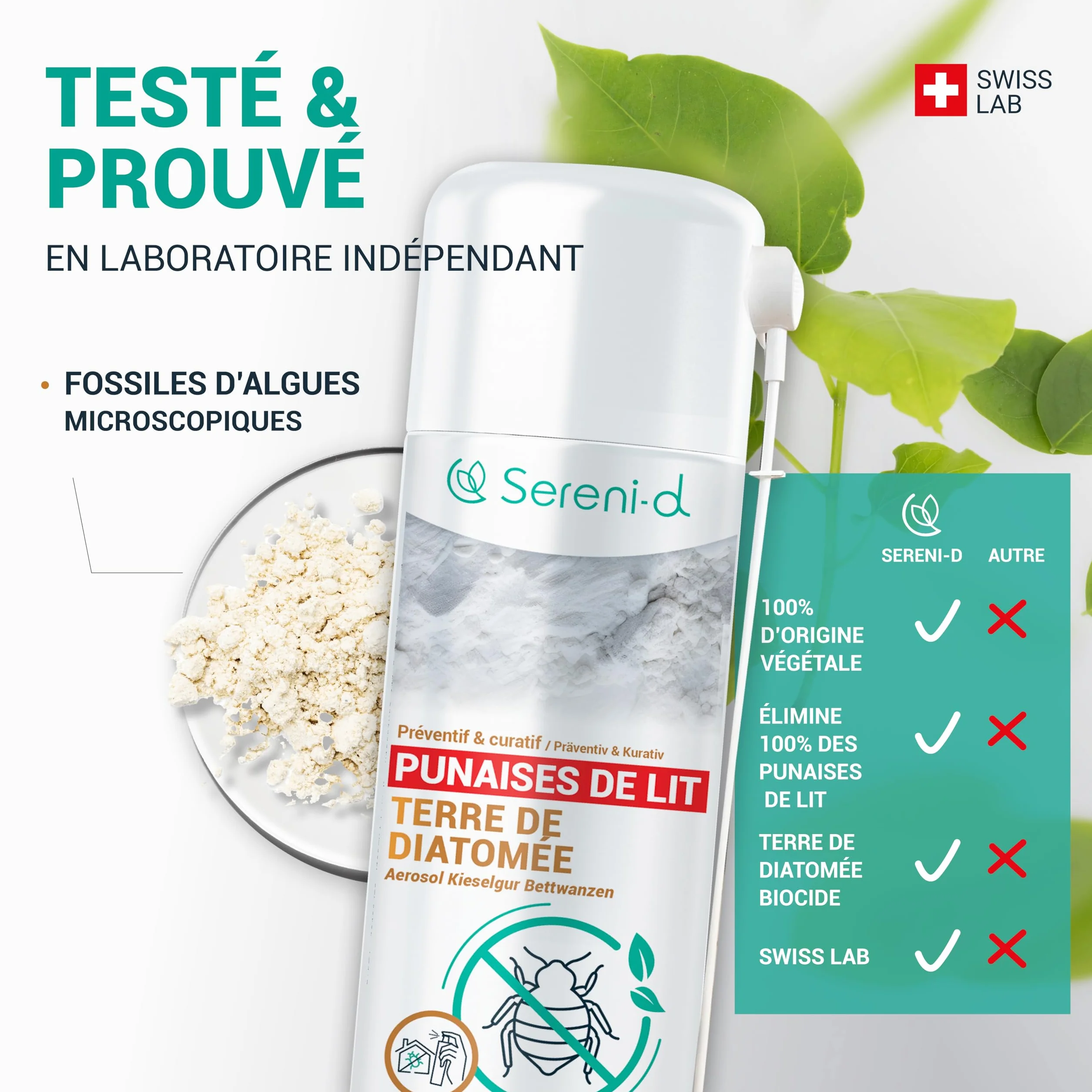 TERRE DE DIATOMÉE AÉROSOL ANTI PUNAISES DE LIT SWISS LAB 100% NATURELLE ACTION IMMÉDIATE
