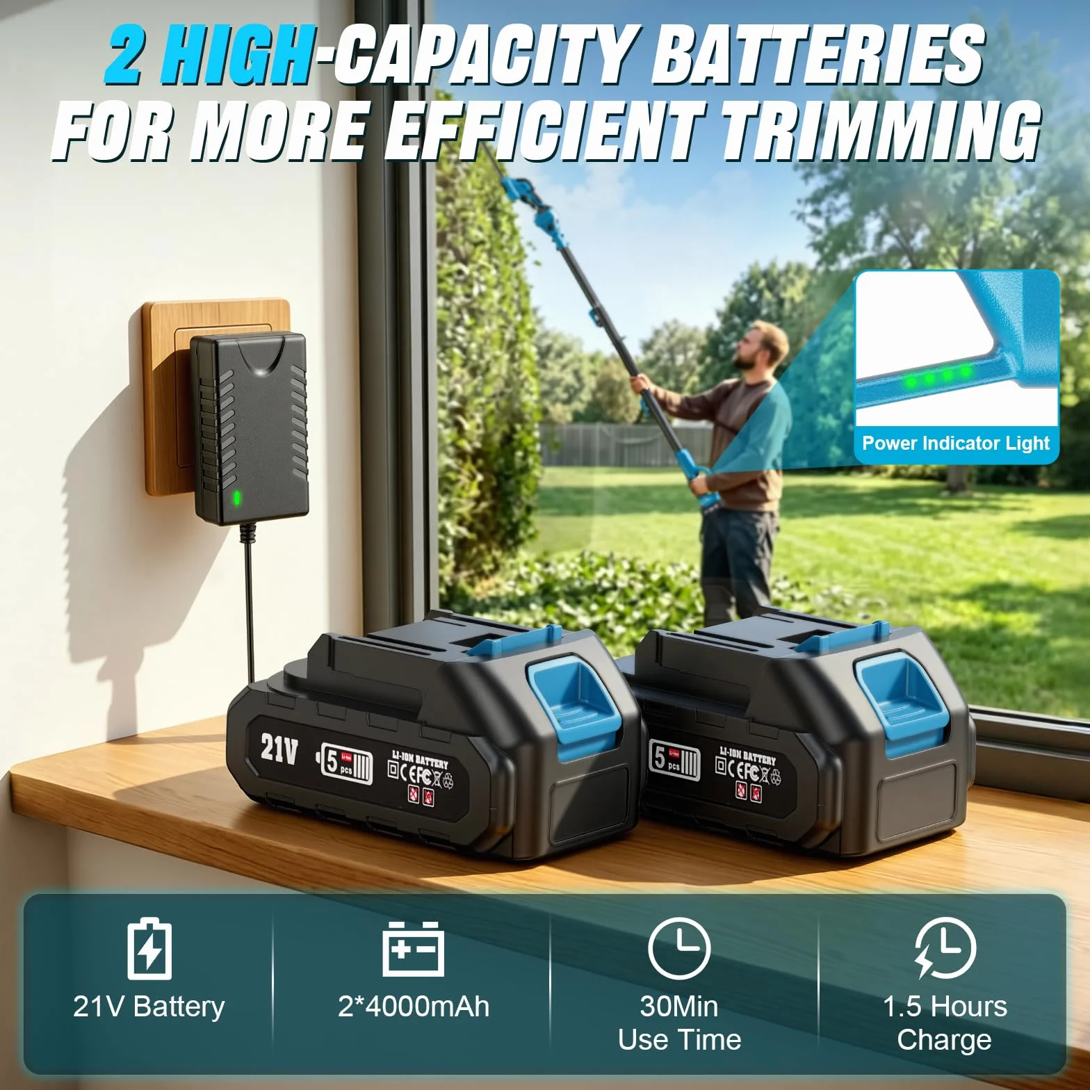 Taille Haie Telescopique Batterie sans Fil avec Perche 2 en 1, Élagueuse sur Perche avec Moteur de 550 W 2 Batteries Taille Haies Électrique, Angle Réglable, Idéal Jardin Verger Taille Haie