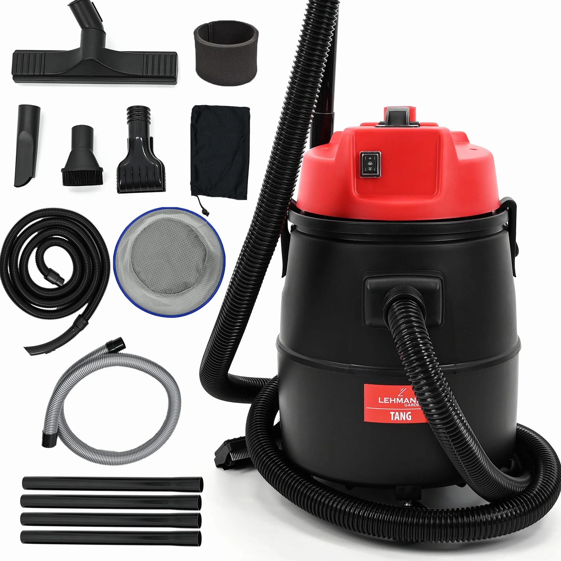 LEHMANN Aspirateur de Piscine 4-en-1 1400 W 30 L Sec Humide Soufflerie Noir Rouge