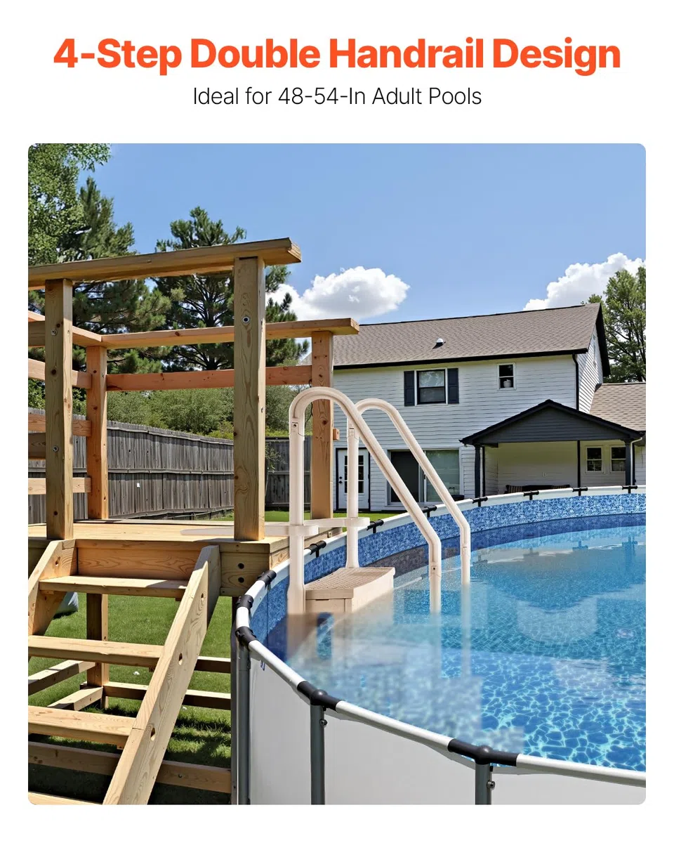 VEVOR Escalier de Piscine en Plastique 4 Marches Antidérapantes, Capacité de Charge 181,4 kg, pour Piscines Creusées Hors Sol 122-137 cm, Taupe