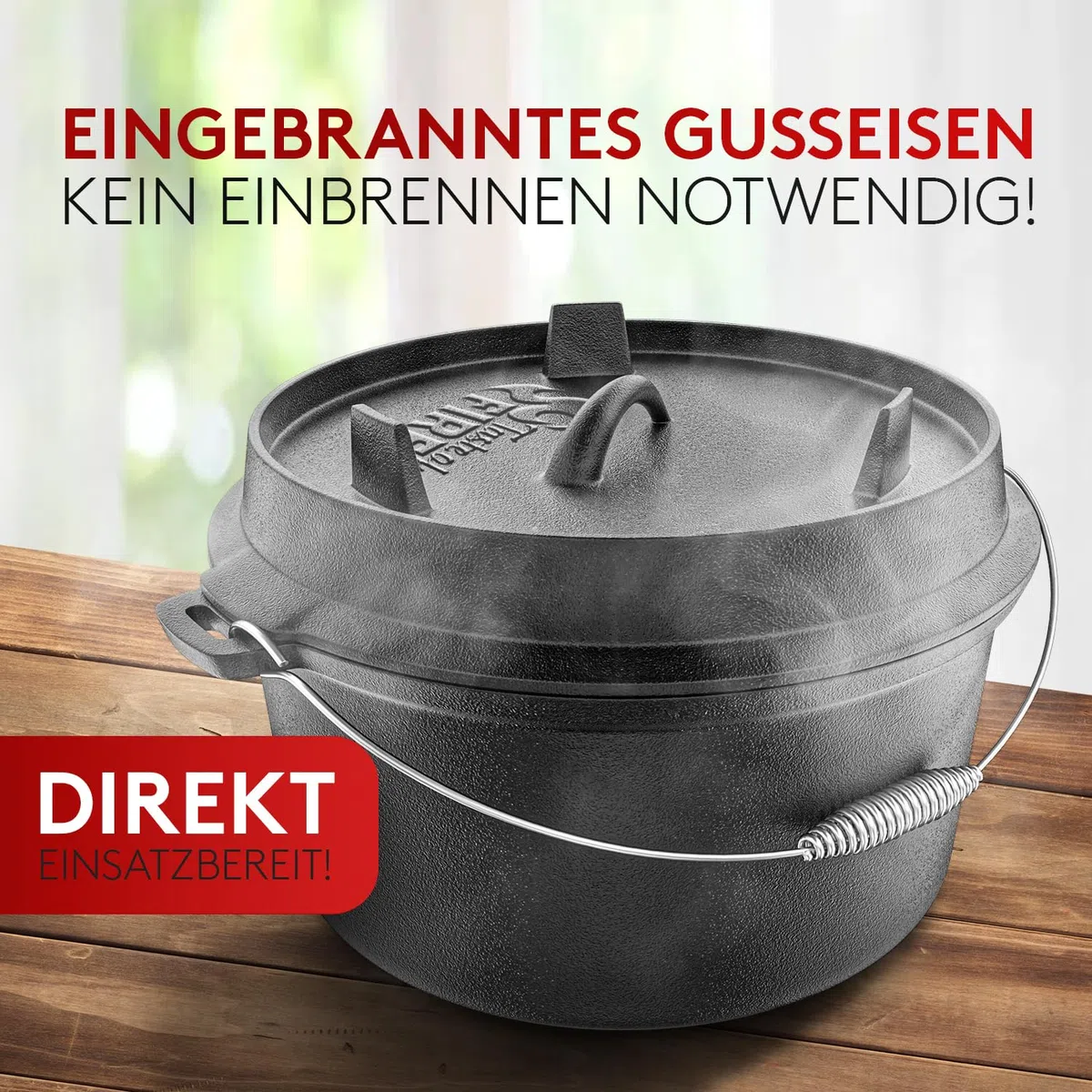 L'Original BBQ Dutch Oven 10,8 L Set avec Support et Couvercle 2,2 L Double Fonction Poêle à Griller