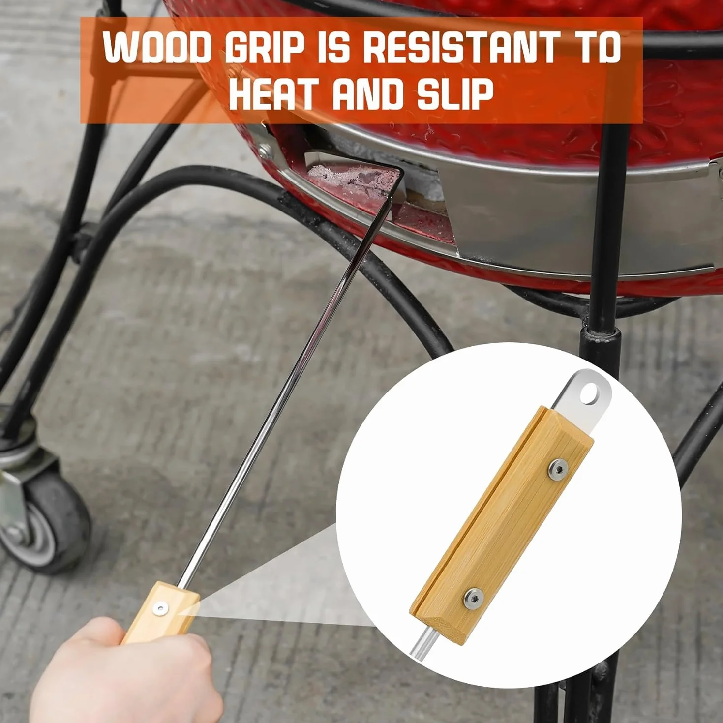 Onlyfire Flam Tisonnier Cheminée Racloir Cendre Acier Inoxydable Manche Bois Accessoires Cheminée Gril Kamado Four Pizza