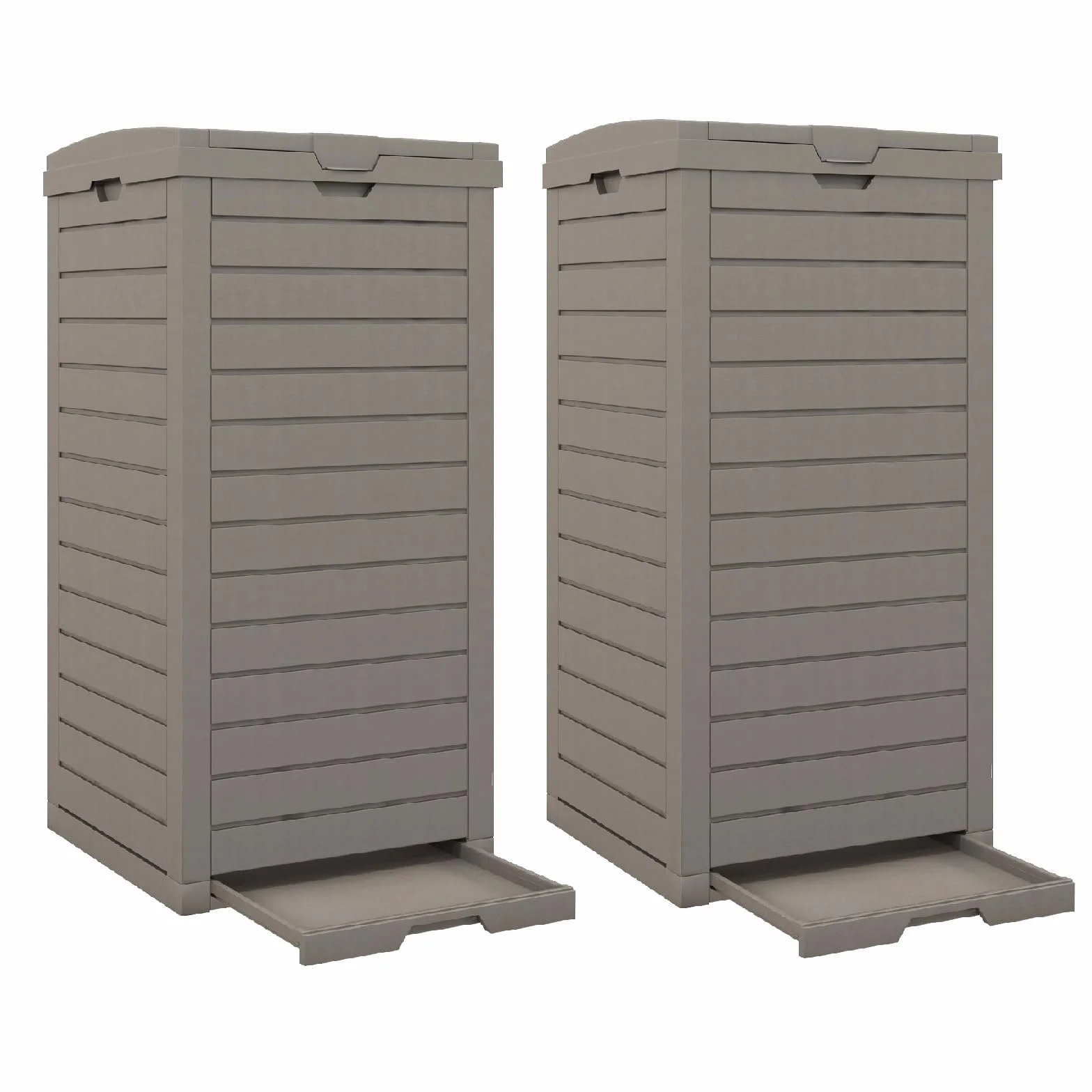 GIANTEX Poubelle Extérieure de 117L, Bac Poubelle en Résine Étanche, Bac d'Égouttage Coulissant, Couvercle à Plusieurs Niveaux, pour Patio, Arrière-Cour, Terrasse (Marron, 2 Pièces)