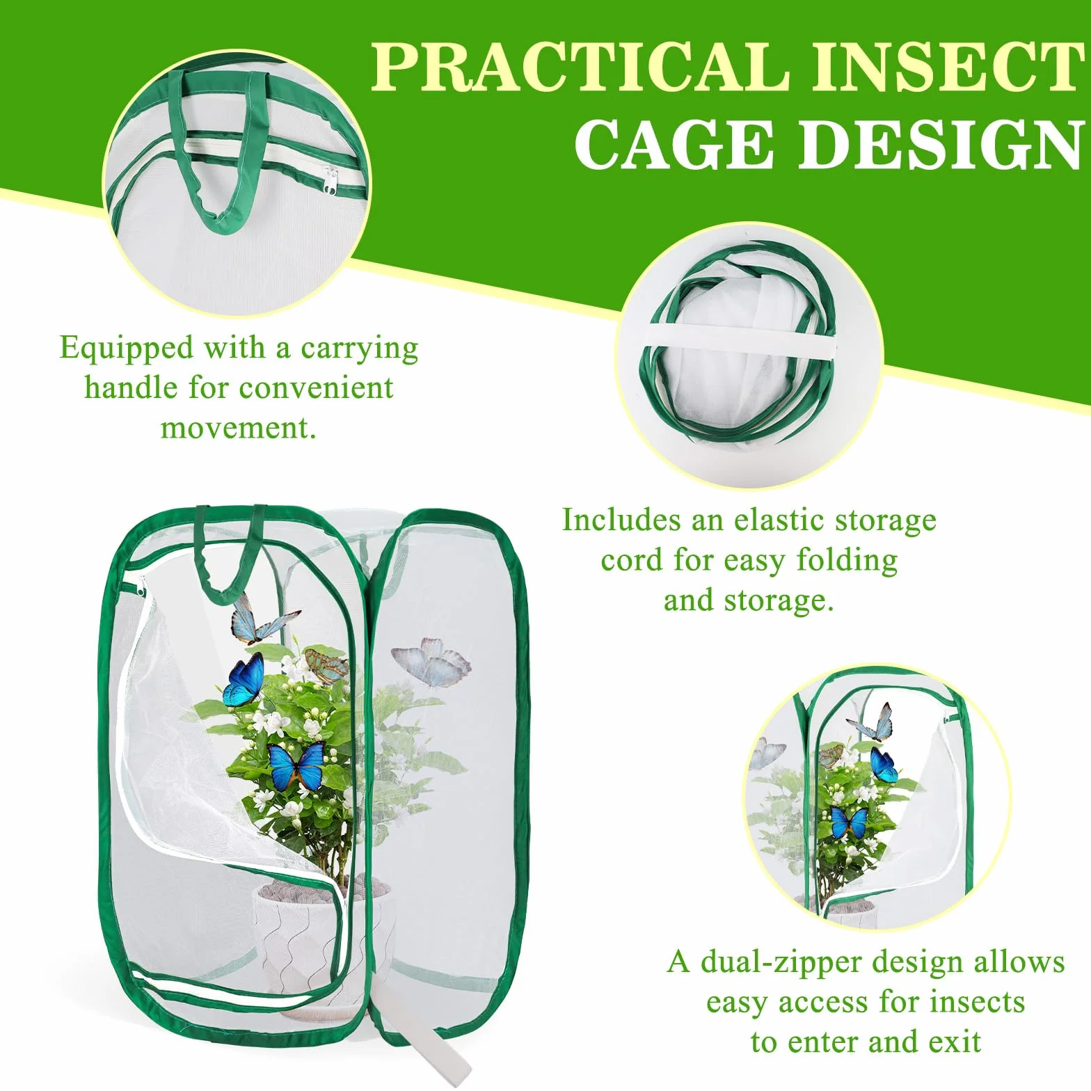 Cage à insectes pliable 40,6 x 40,6 x 61 cm habitat papillon couverture en maille pour plantes