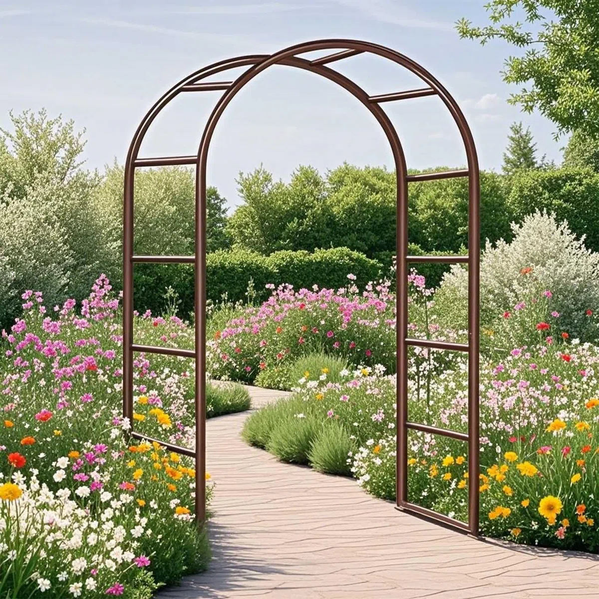 Arche de Jardin en Métal Fer Antirouille, Arche Rosier de Robuste pour Plante Grimpante, Décoration de Cérémonie Fête, 80cm 140cm 180cm 200cm 240cm 280cm 300cm 350cm(Brun,W140 X H230cm)