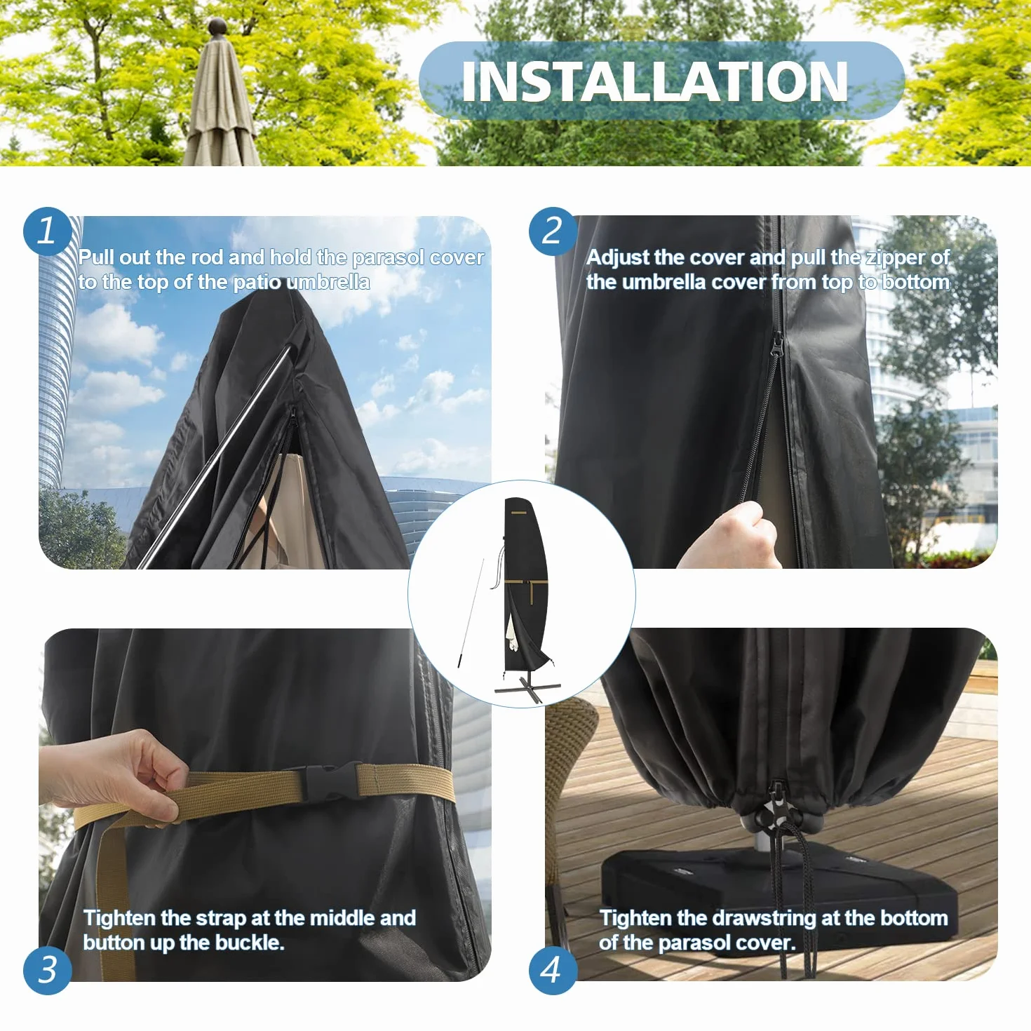 VANSHEIM Housse Parasol Déporté 220cm Protection Imperméable 420D Tissu Oxford 220x45/70/50cm