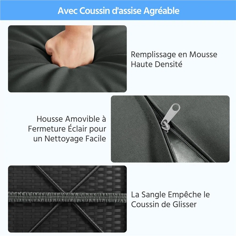 Yaheetech Poufs en Rotin pour Extérieur 2 pcs, Lot de 2 Ottomanes de Jardin en Rotin de Rangement avec Coussin 40 x 40 x 41 cm pour Amenagement Balcon Terrasse Noir/Gris