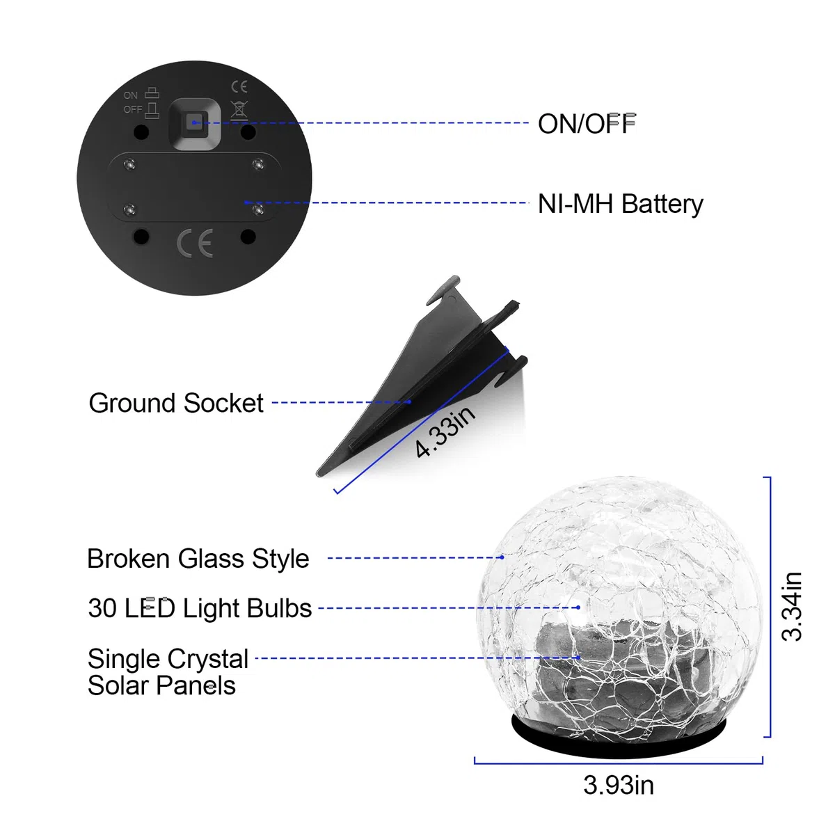 Anordsem Boule Solaire Exterieur Jardin, Solaires Jardin à Verre Façon Craquelé Boules Lumineuses avec 30 LED Changements de Couleur Boule Jardin IP65 étanche, pour pelouse Terrasse Balcon décoration