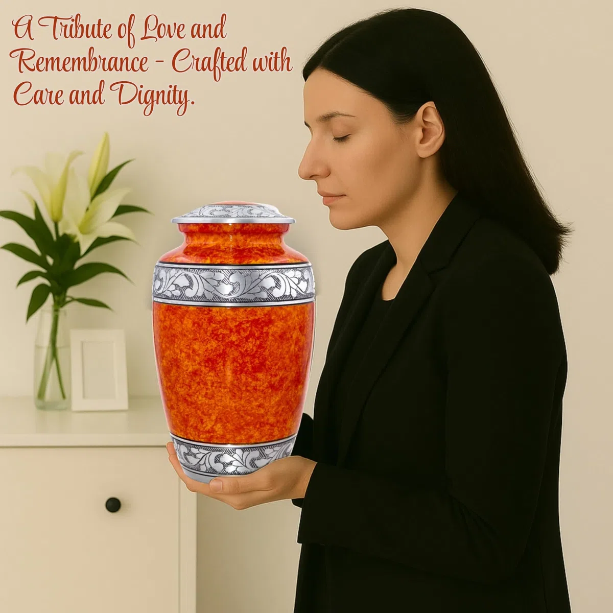 Hind Bricoler Coucher de soleil Orange Urne funéraire pour adulte humains des cendres – Adulte funéraires Urne fabriqué à la main – Grande enterrement Urne funéraire pour cendres humain (19,1 x