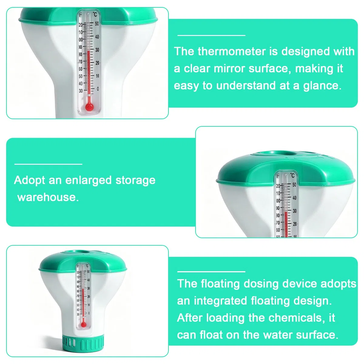 Leikurvo Lot de 2 distributeurs de chlore flottants : 12,7 cm, distributeur de chlore pour piscine, spa, jacuzzi (vert)