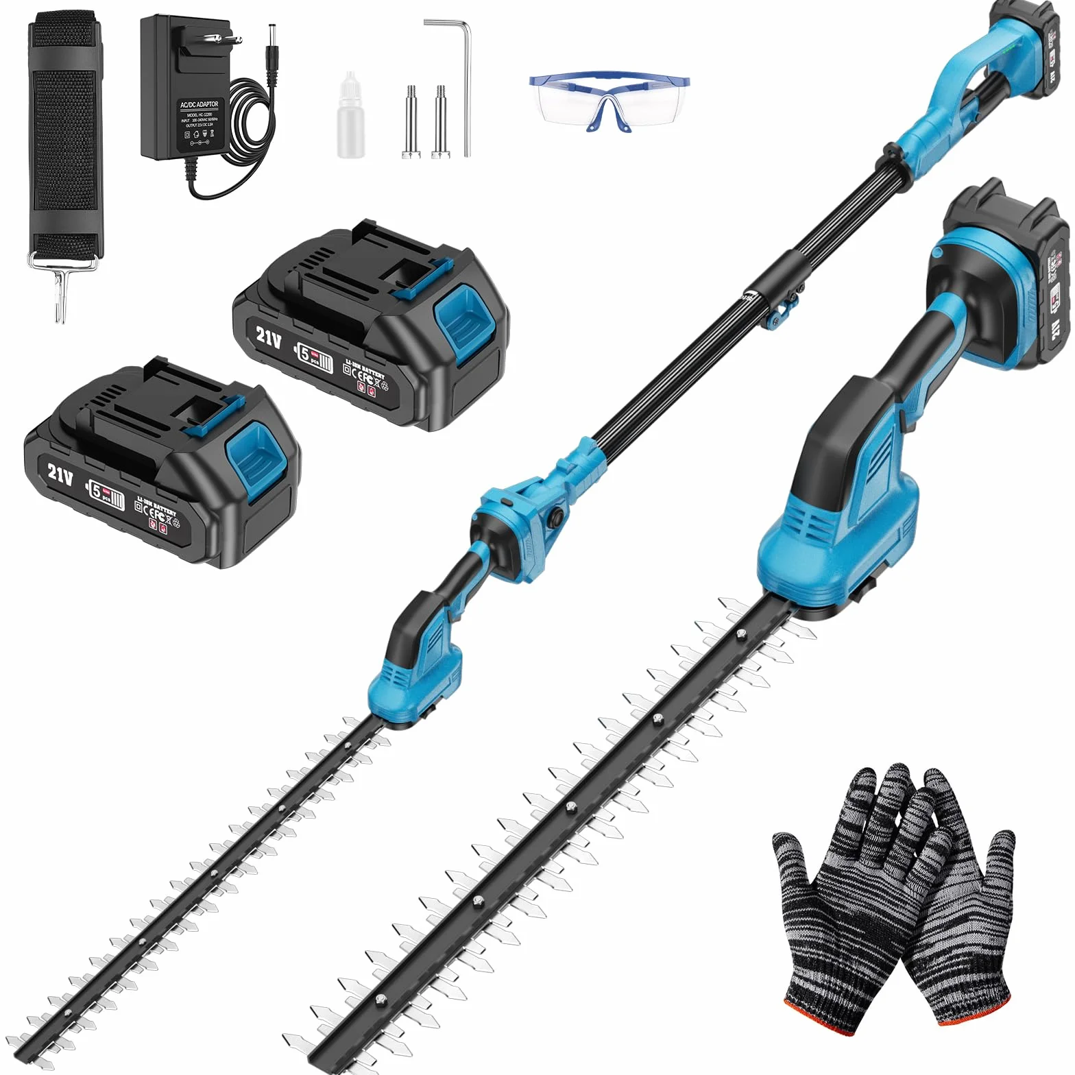Taille Haie Telescopique Batterie sans Fil avec Perche 2 en 1, Élagueuse sur Perche avec Moteur de 550 W 2 Batteries Taille Haies Électrique, Angle Réglable, Idéal Jardin Verger Taille Haie