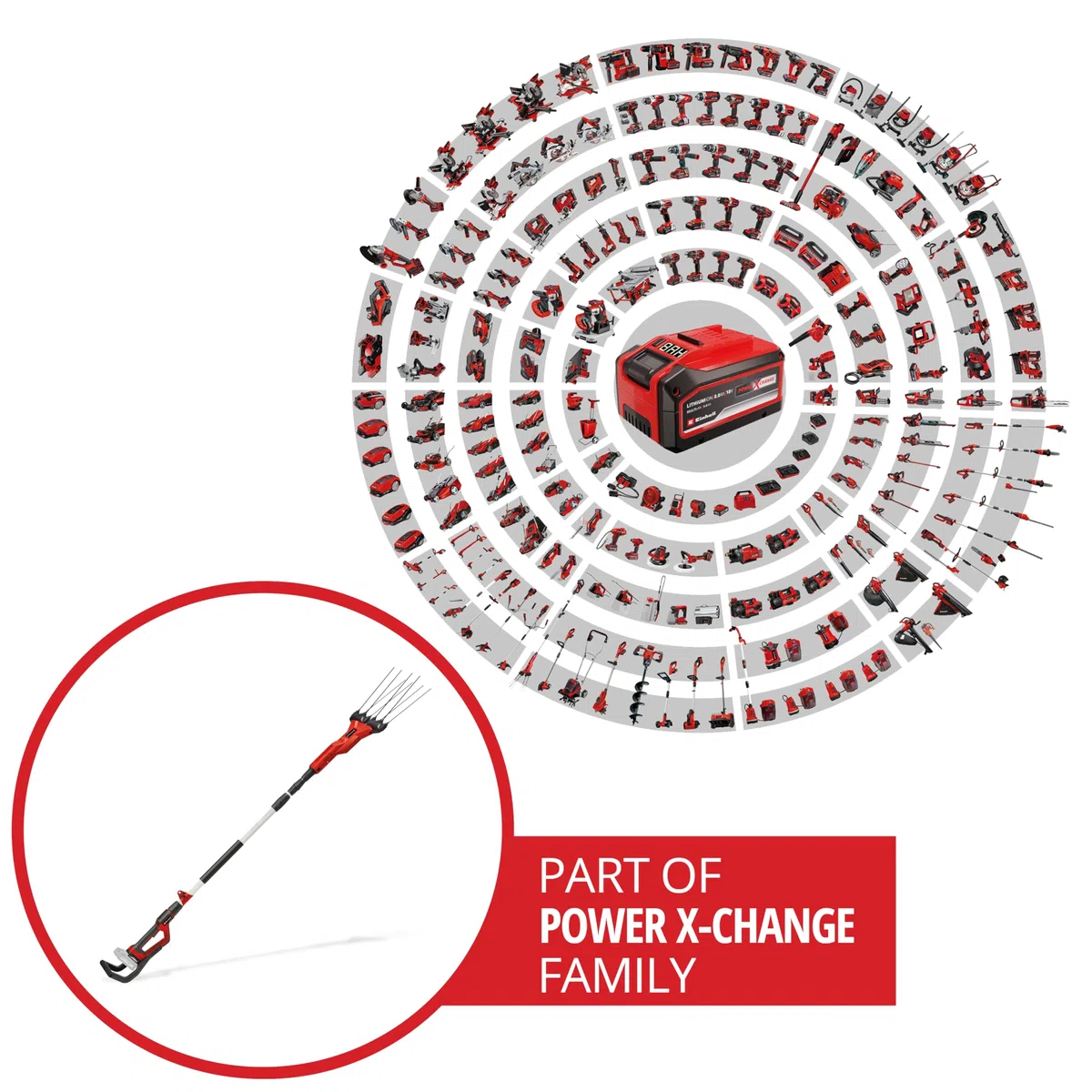 Einhell Secoueur de fruits sans fil GE-FS 18/53 Li-Solo Power X-Change (18V, Hauteur de travail avec fonction télescopique, Dents légères et robustes) Livré sans Batterie ni Chargeur