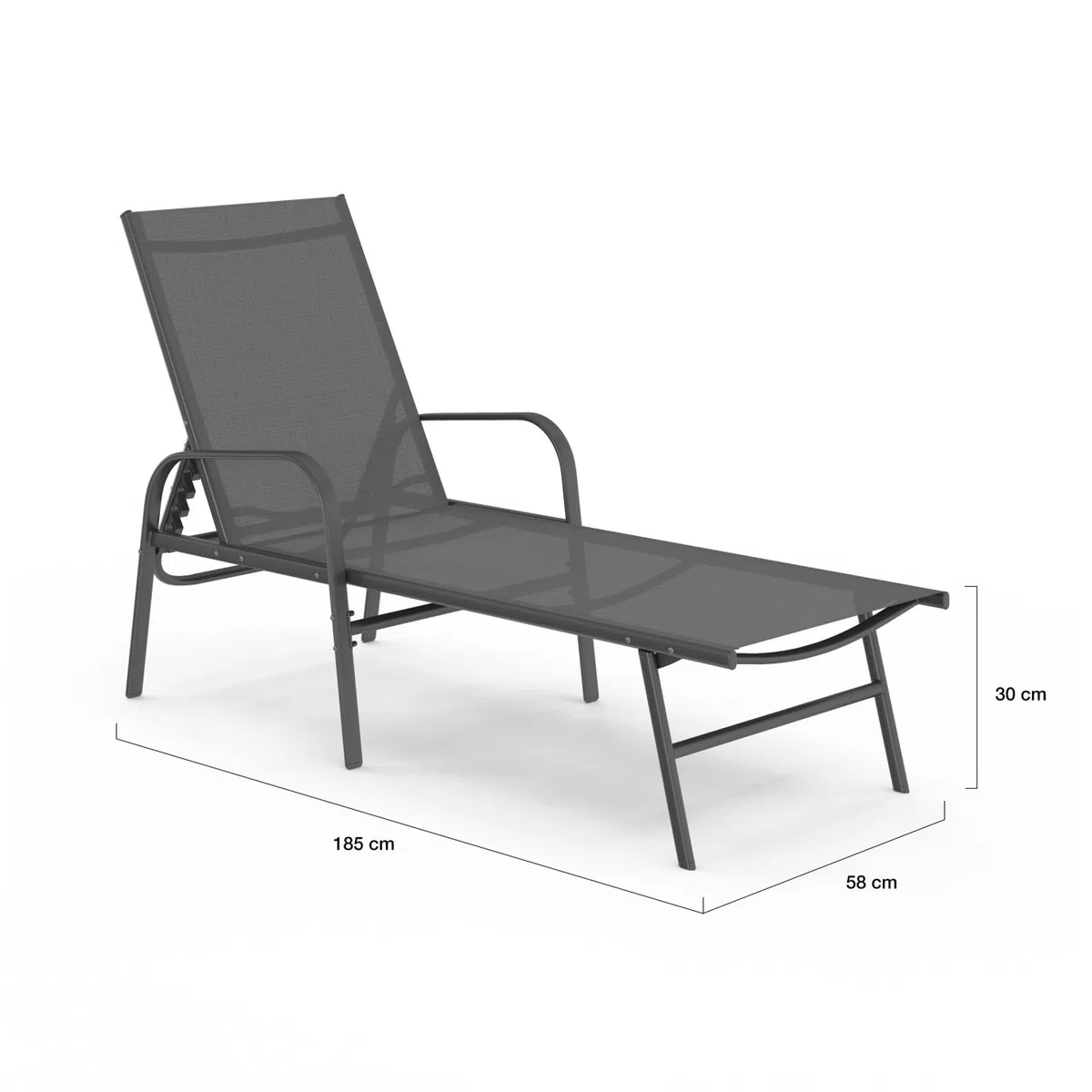 IDMarket - Lot de 2 transats de Jardin inclinables Fidji en Acier Gris Anthracite et Toile Grise