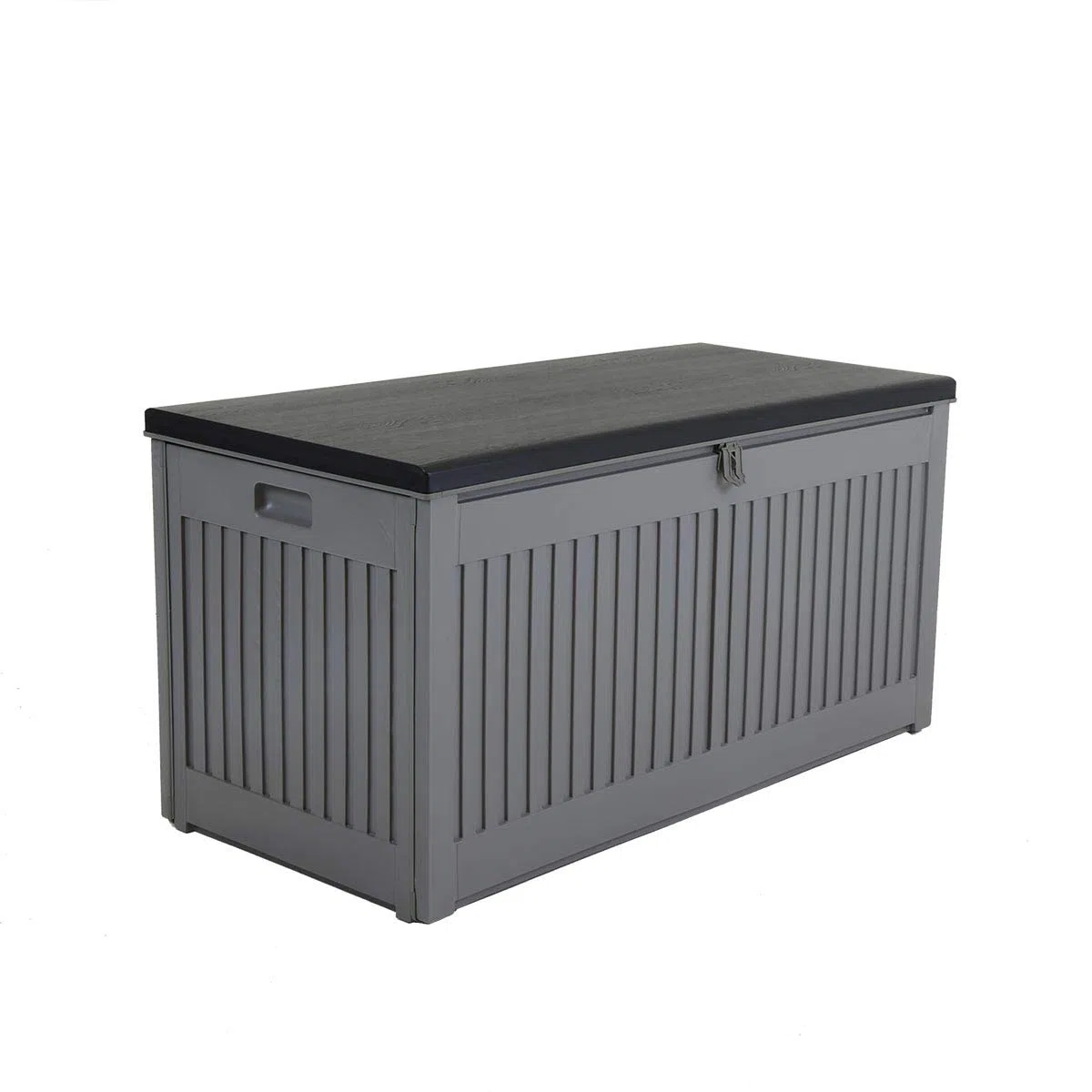CHARLES BENTLEY Coffre de Rangement 270L Jardin Extérieur - Plastique Gris avec Couvercle Noir, Poignées Moulées, Fermeture Cadenas, Couvercle Coulissant (109x54,7x51,3 cm)
