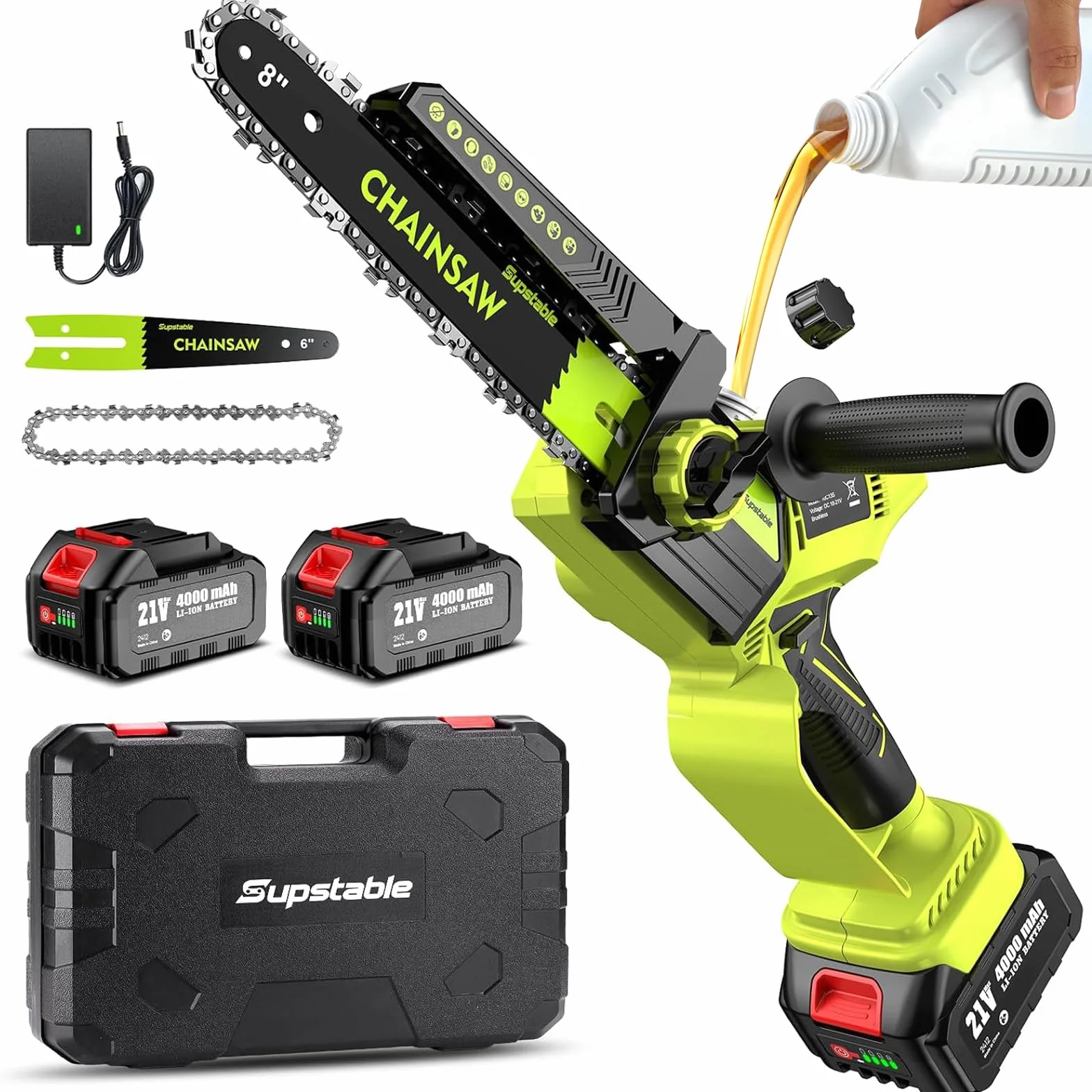 Mini Tronconneuse à Batterie 8000mAh 8 Pouces 6 Pouces Sans Fil 1300W Elagueuse avec Système d'Huile Automatique
