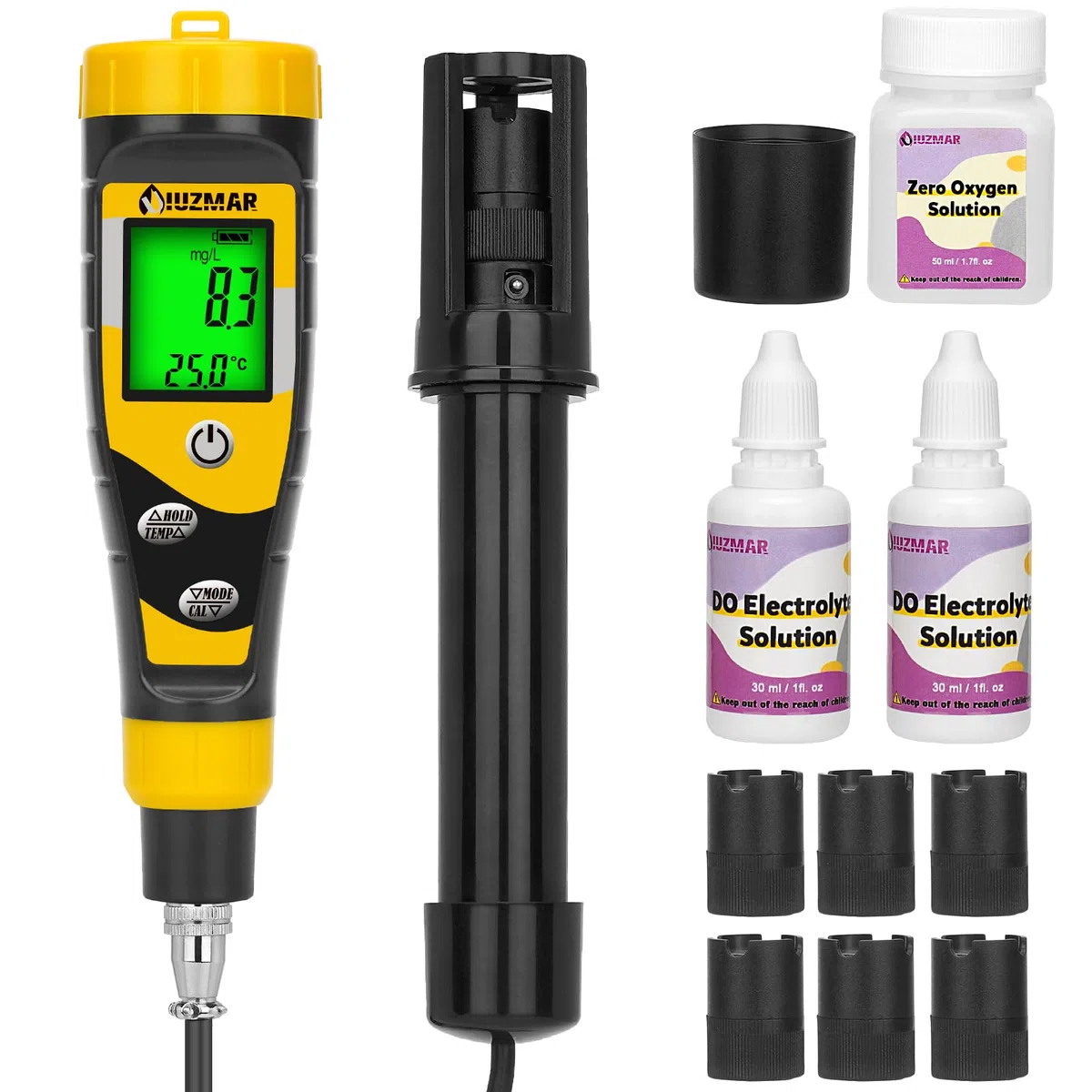 UIUZMAR Testeur D'oxygène Dissous Portable - Kit de Test D'oxygène Dissous avec Électrode de 3,6 Pieds - Pour Bassins, Aquariums, Aquaculture avec Plage de Mesure 0,0-40,0 mg/L