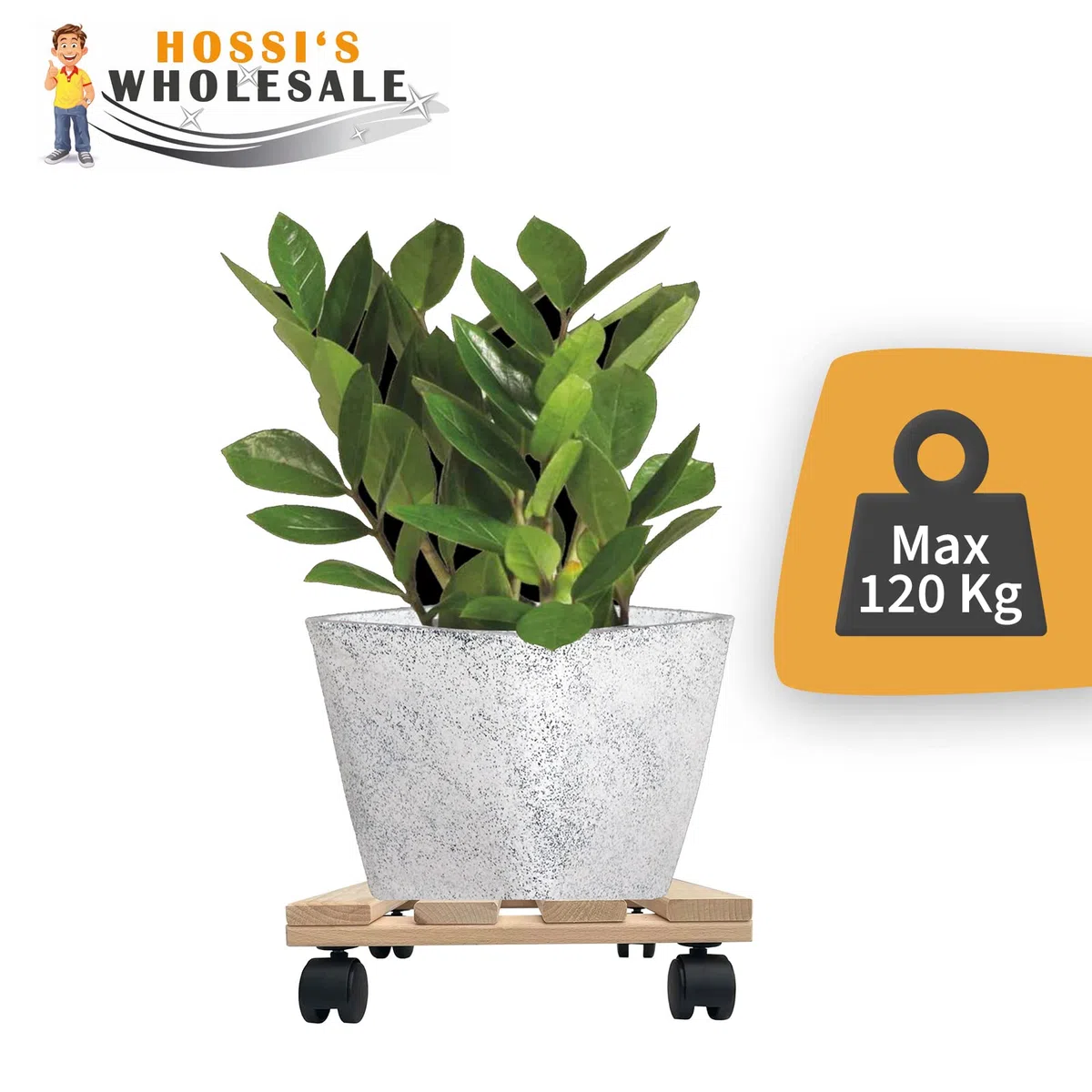 Unbekannt Lot de 5 roulettes pour plantes en bois massif en bois de hêtre solide carré 30 cm x 30 cm jusqu'à 120 kg