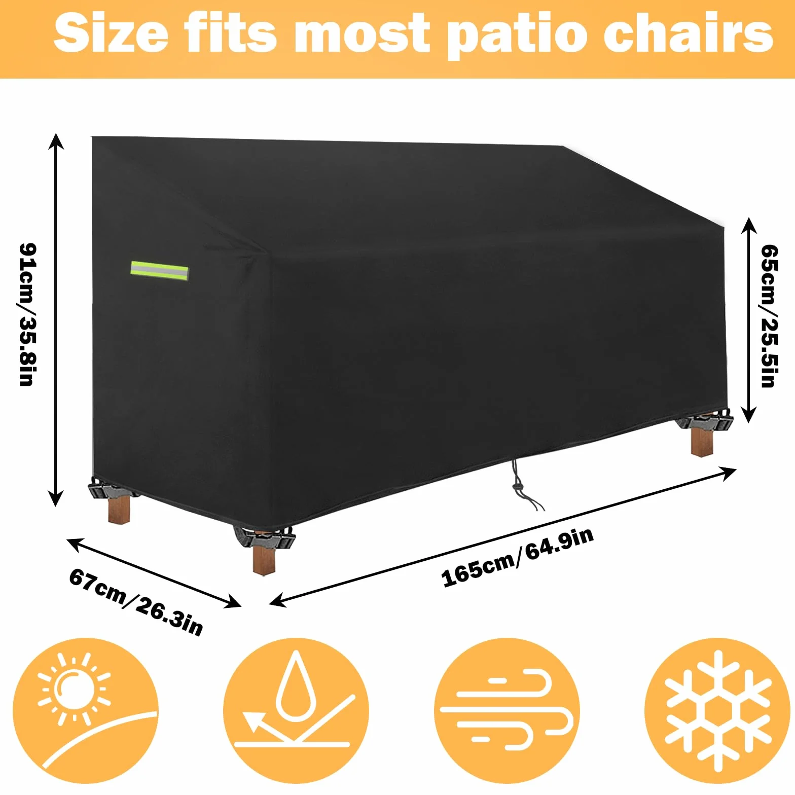 Housse de protection pour banc de jardin 3 places 165 x 67 x 65/91 cm Imperméable Résistant aux UV