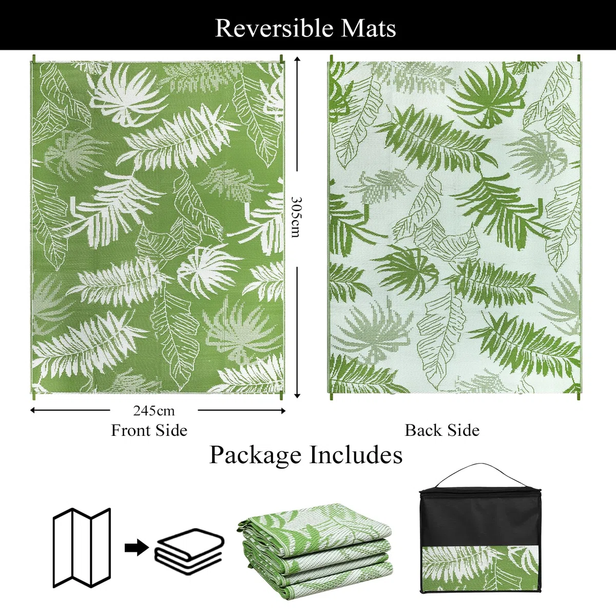 Tapis Exterieur Resistant Pluie Terrasse, Réversible Résistant aux UV Tapis Extérieur Terrasse, Plastique Léger Tapis Balcon pour Jardin, Camping, Pique-Nique, Plage, 245 X 305 cm