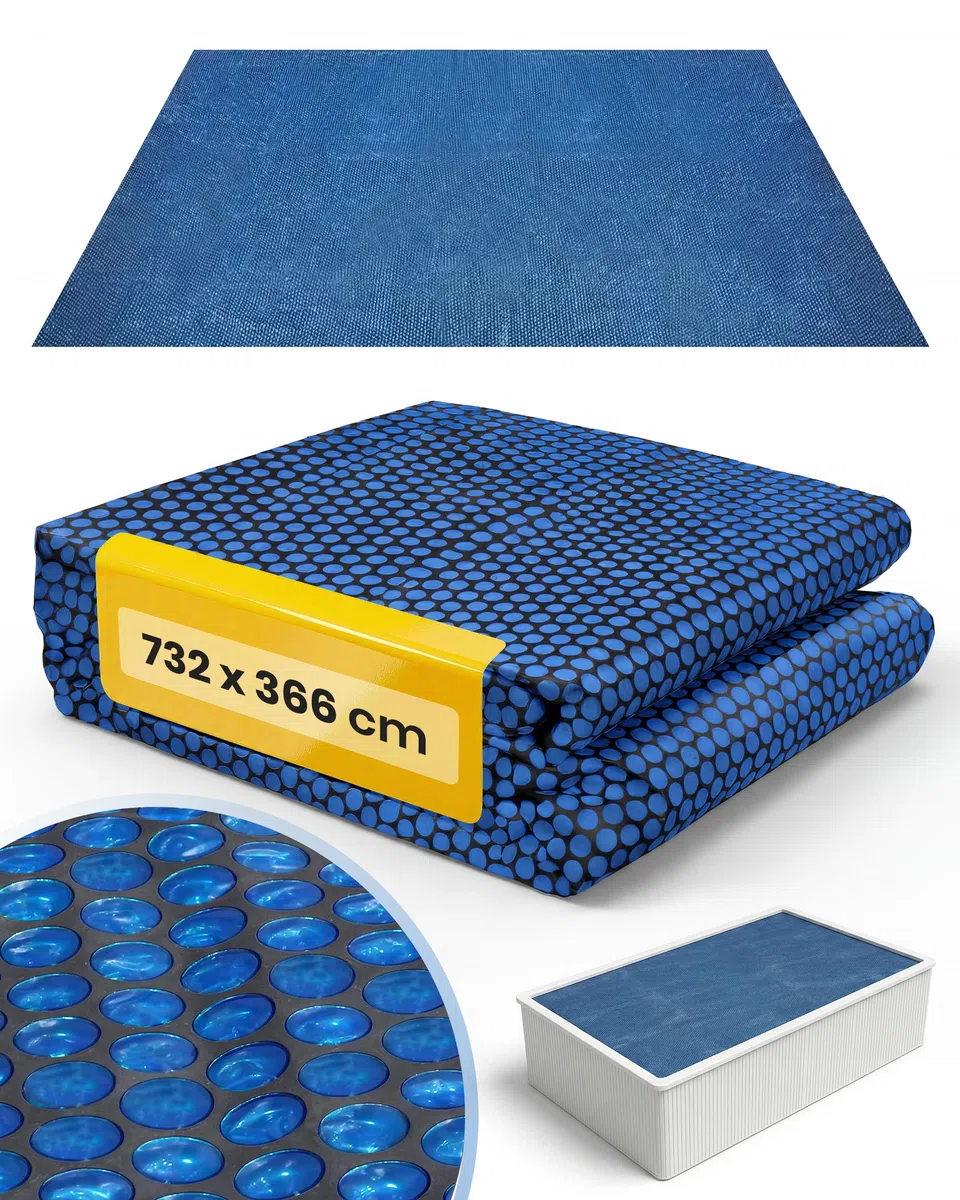 Miganeo Premium Bâche à Bulles 732x366 cm Rectangulaire | Noir/Bleu | découpable | Couverture de Piscine Solaire | Chauffage de Piscine