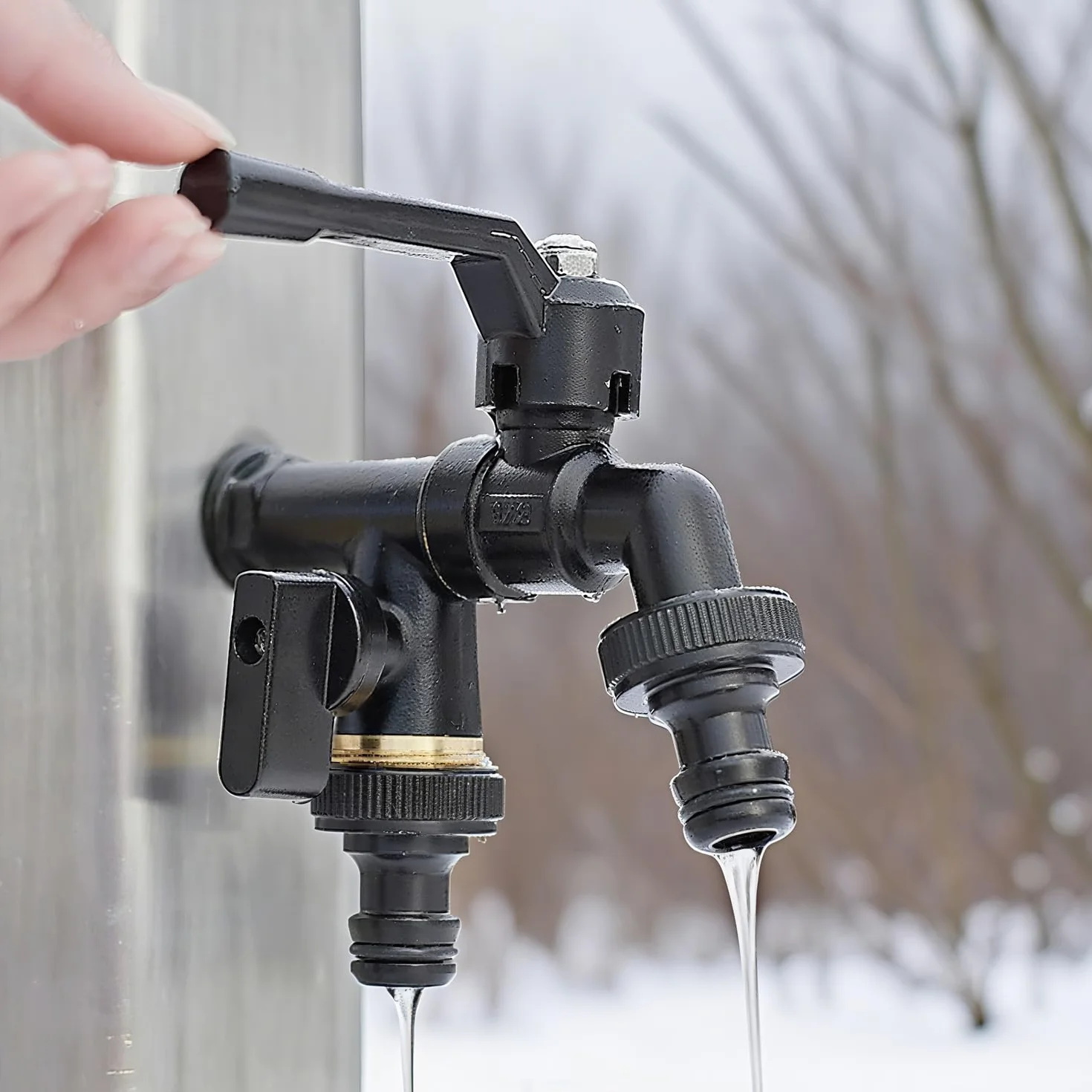 Robinet Exterieur Double Jardin Laiton Noir Entrée 3/4 2 Sorties 3/4" Citerne Pluie Machine Laver