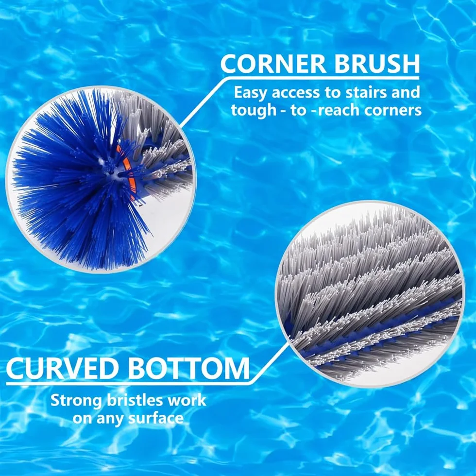 Brosse de Piscine avec Tige télescopique 230 cm, Balai Brosse 45 cm, Acier Inoxydable