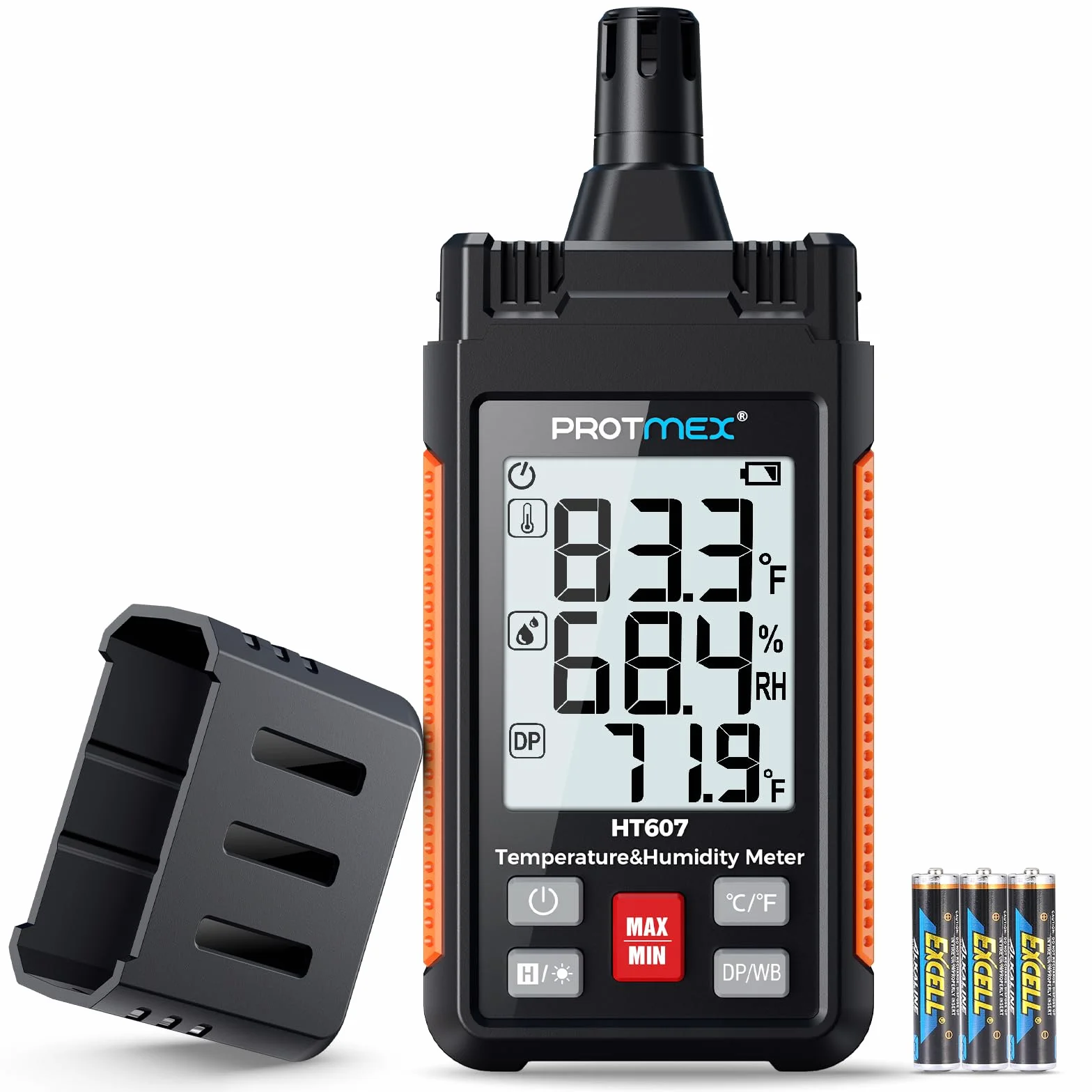 Protmex HT607 Mini thermomètre hygromètre numérique haute précision avec hygromètre ambiant, humidité relative, point de rosée, thermomètre à ampoule humide, tenue min/maximale, rétroéclairage LCD
