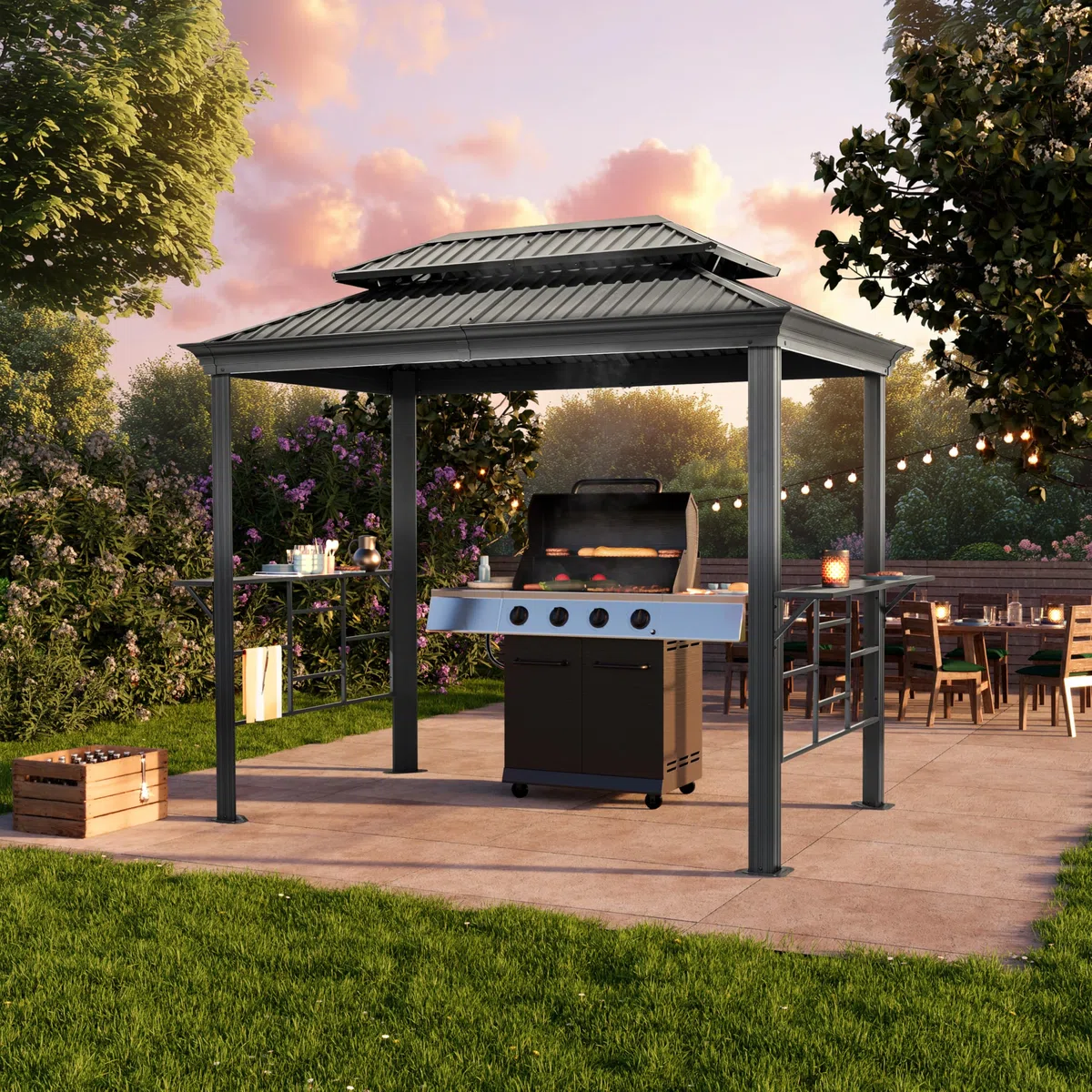 Abri Barbecue TOOLPORT 2,8 x 1,8 m avec Toit en Acier étanche résistant aux UV, avec 2 Supports latéraux Pratiques, Couleur Anthracite