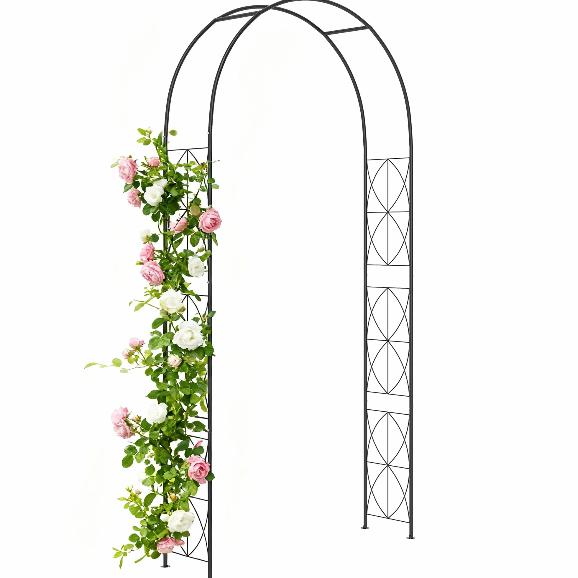 Outsunny Arche de Jardin Arche à rosiers Treillis tuteur Plantes grimpantes - Style Fer forgé dim. 114L x 30l x 230H cm métal époxy Noir