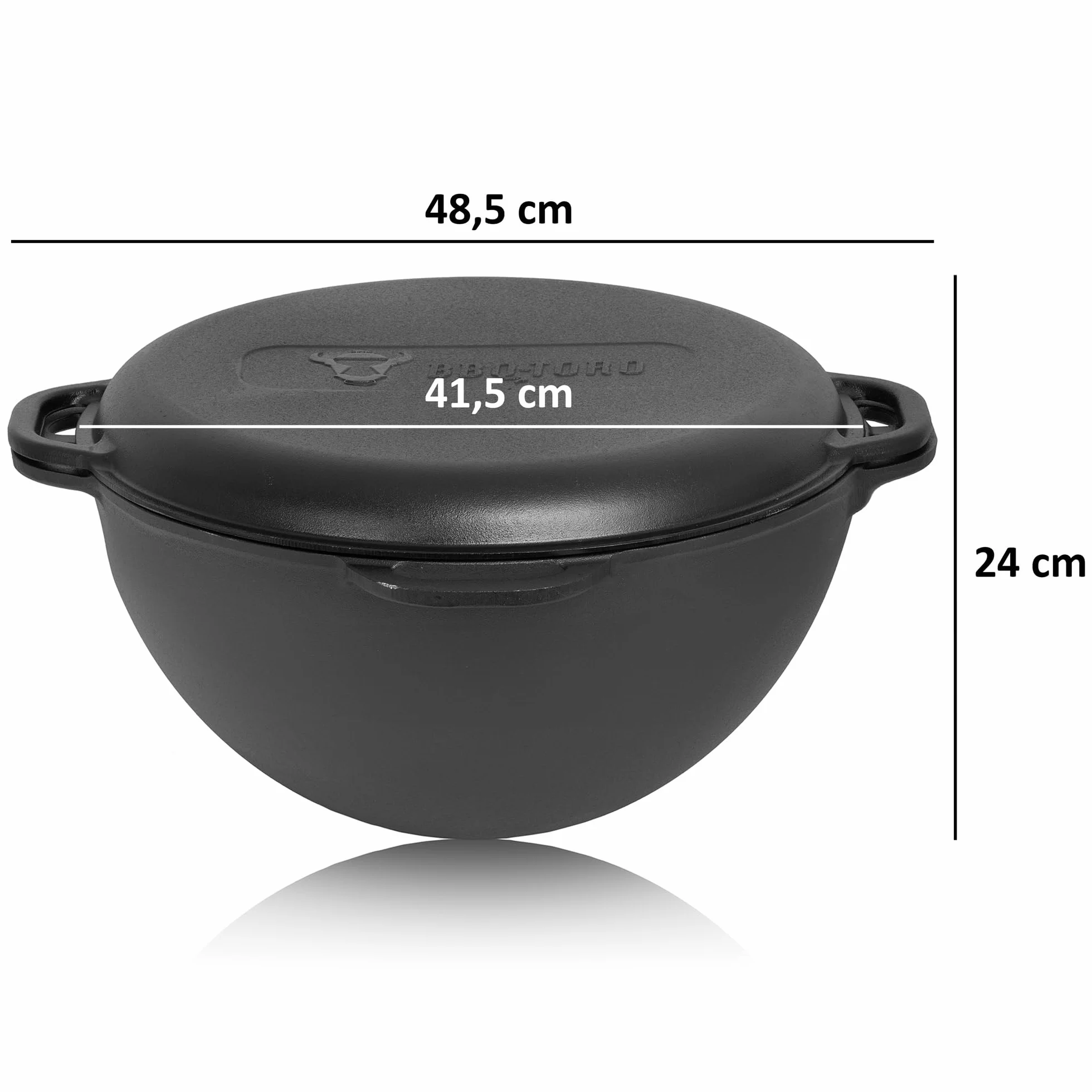 BBQ-Toro Fonte Kazan avec couvercle | Noir | Marmite traditionnelle en fonte | Kazan avec fond rond | Grillwok preseasoned-déjà cuit | Cocotte pour cuisiner, braiser, rôtir, frire