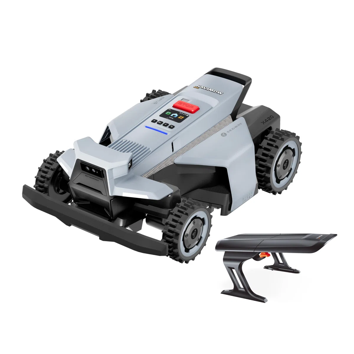 Segway Navimow X420 Robot Tondeuse avec Garage X, 4 Roues motrices pour pentes à 84%, Rayon de braquage zéro pour Un Travail sans dommage, MowMentum 2×180 W, recomm. 2 000 m² (expédié séparément)