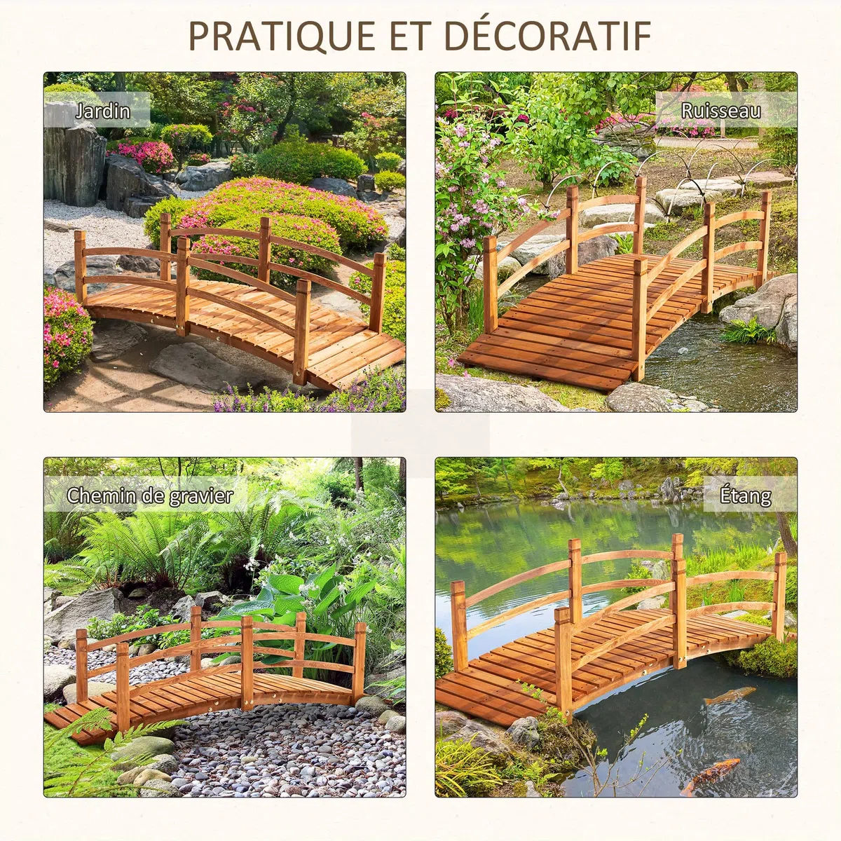 Outsunny Pont de Jardin en Bois Décoration du Jardin dim. 185L x 72l x 58H cm avec Balustrade - Bois de Sapin - Orange