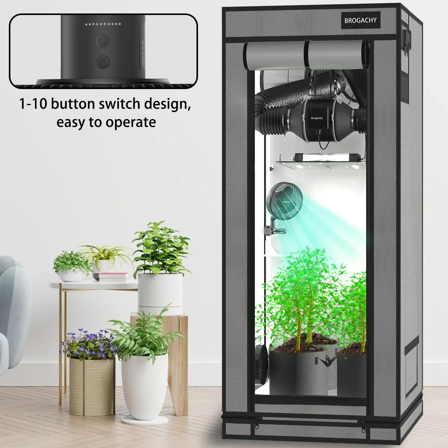 10W Ventilateur de Culture avec Clip, 10 Vitesses, Automatic Oscillation Moteur EC triphasé, Ventilateur de Culture oscillant Clip-on pour Tente 10W Clip Fan Grow Tent.