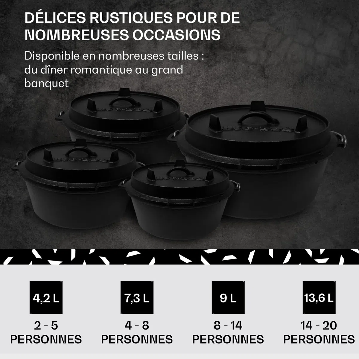 Cocotte en Fonte Pré-assaisonné 9L avec Couvercle, Faitout pour l'Exterieur, Marmite Résistante au Four, Chaudron de Camping
