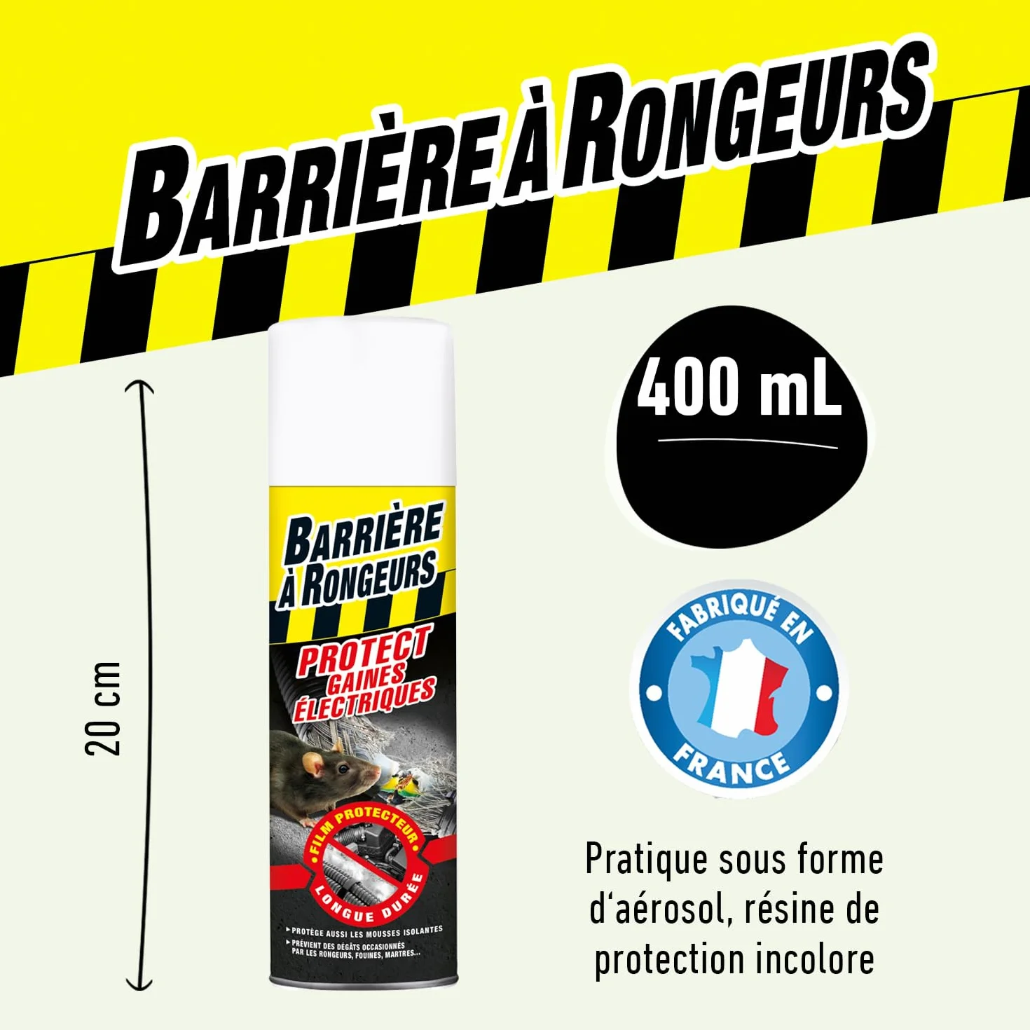 Barrière à Rongeurs Résine Protect Gaines Électriques Aérosol 400 ml Noir