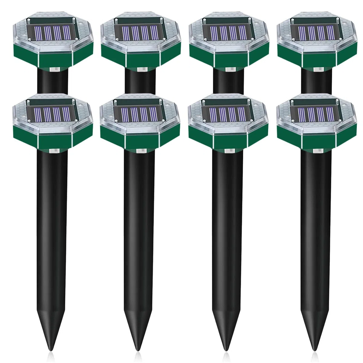 Anti Taupe Solaire Vibration et Ultrasons 8 Pièces,Repulsif Taupe Ultrason Solaire,Répulsif Serpent Ultrason avec IP65 Imperméable,Repousse Les Taupes et Autres Rongeurs pour Le Jardin et Extérieur