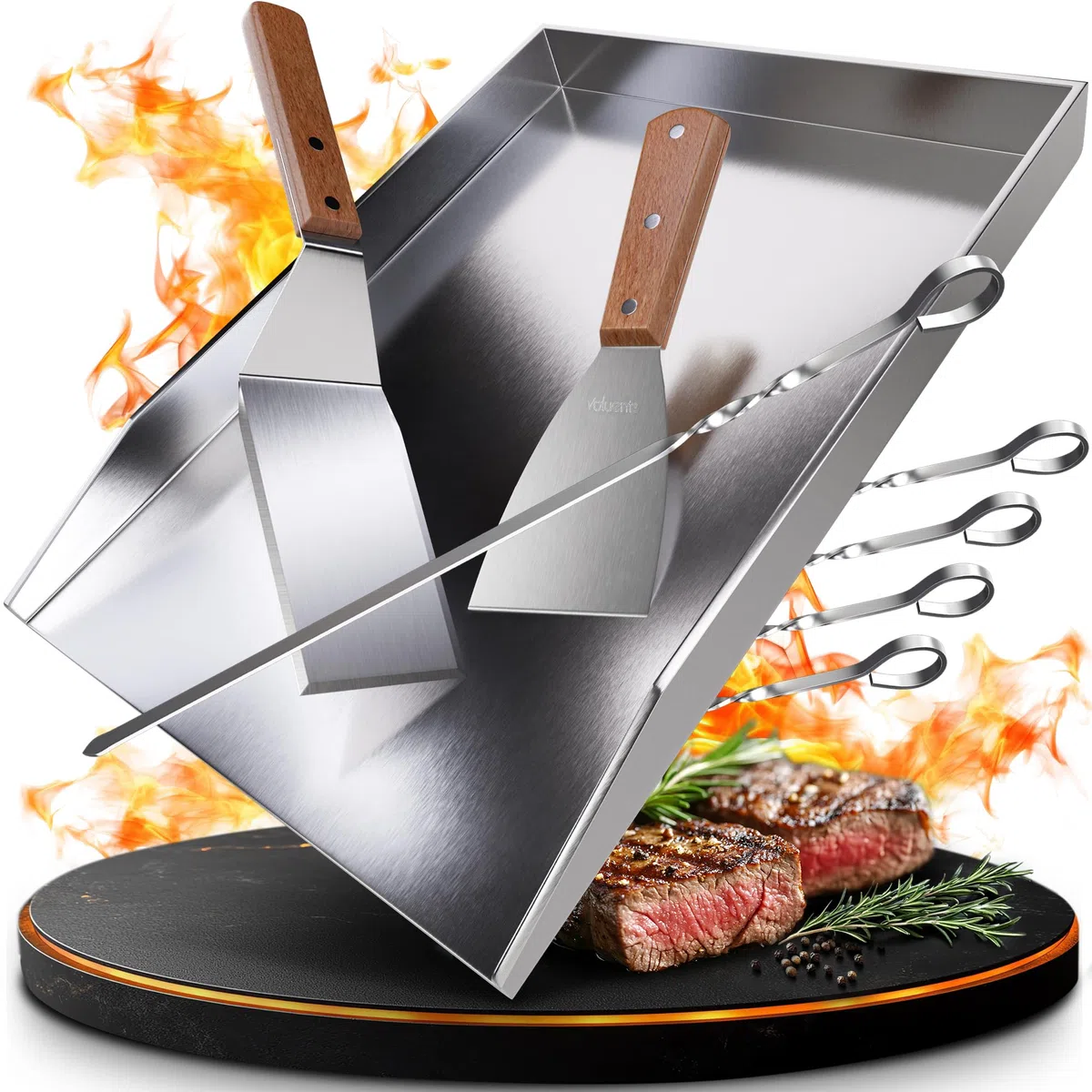 Plancha en acier inoxydable 40 x 30 cm pour barbecue gaz et charbon