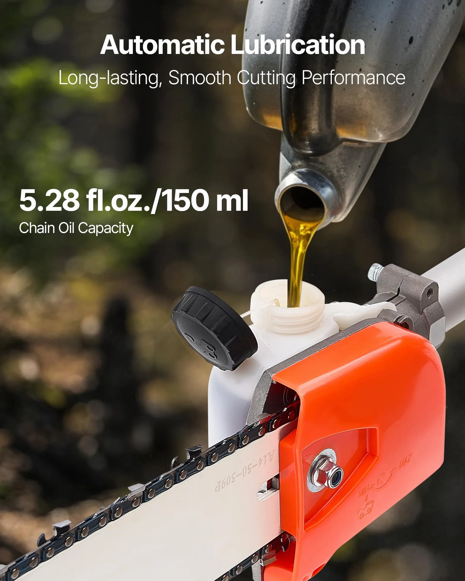 VEVOR Élagueuse Thermique sur Perche à 2 Temps, 52 cc, Élagueuse sans Fil à Essence, avec Perche Extensible 2,2 m-2,94 m, Guide-chaîne 35,6 cm, Réservoir de Carburant 850 ml, pour Élagage des Arbres