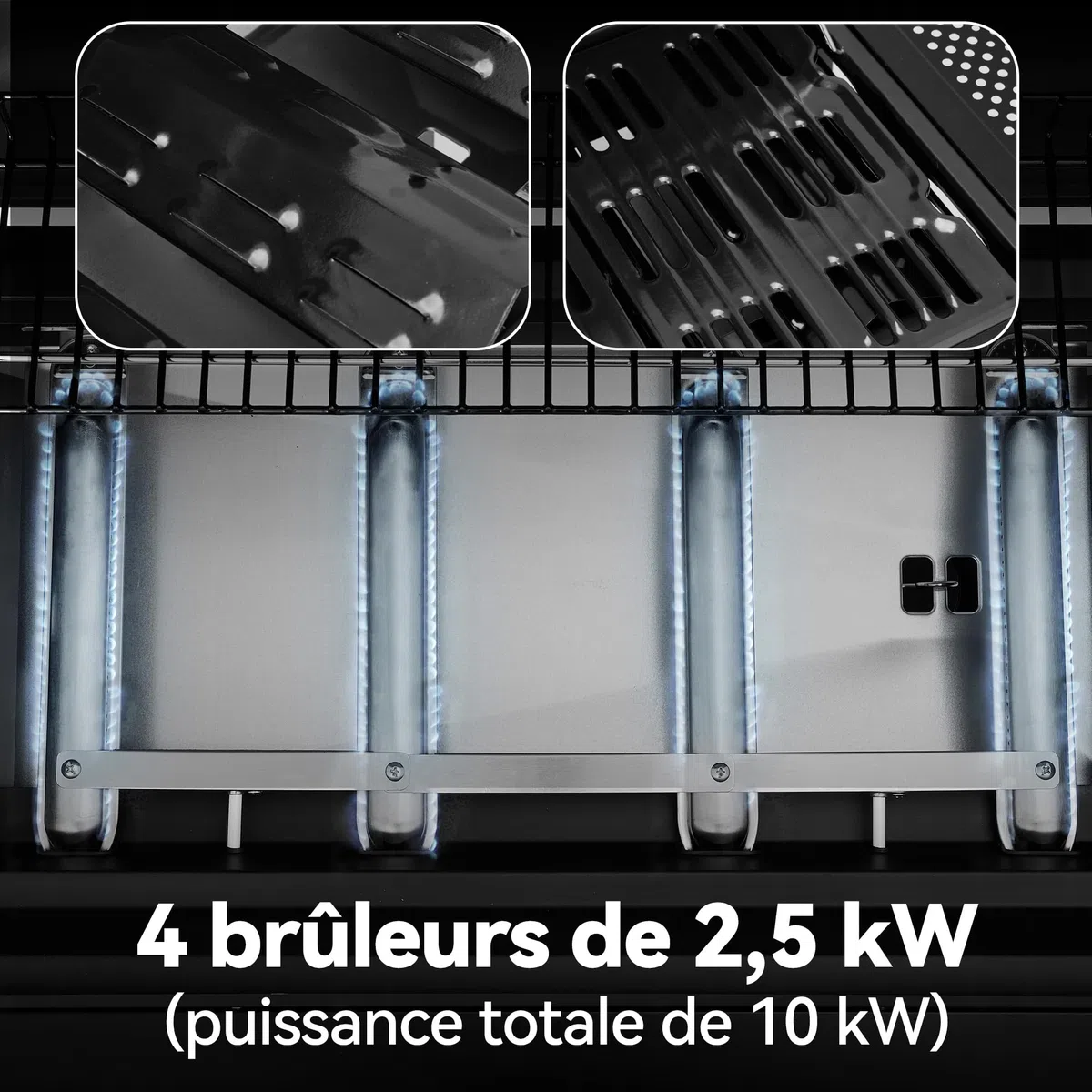 Royal Gourmet 4 Brûleurs Barbecue Gaz, Gril à Gaz sur Chariot 10 KW avec Tables Pliantes et Panier de Rangement, Noir