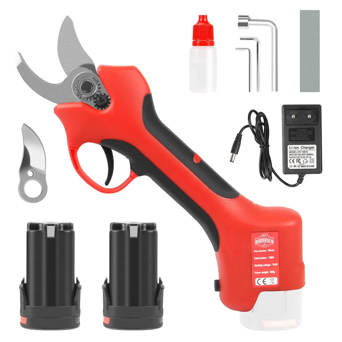 Sécateur électrique sans fil avec Batterie et chargeur, sécateur électrique professionnel sans fil,sécateur électrique de diamètre de coupe 30mm pour Jardins Parcs Fermes Serres
