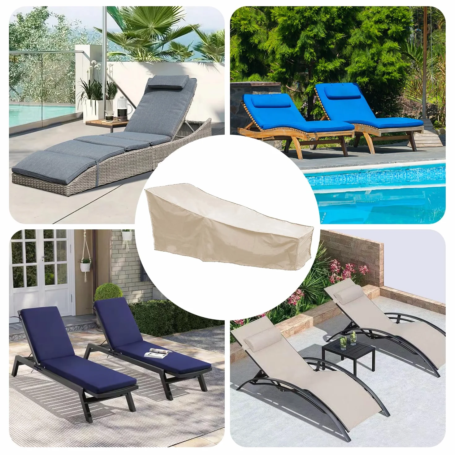 Housse de Chaise Longue de Patio Imperméable 82 L x 30 L x 16 H Pouces Beige