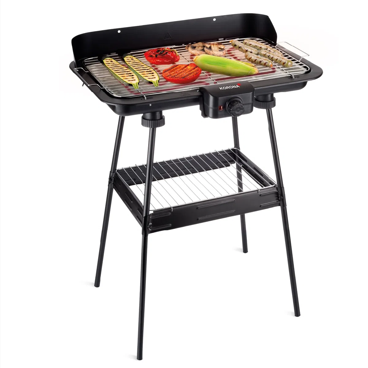 Korona 46221 Barbecue électrique sur pied avec grille XXL (51 x 30 cm) | 2200 W | Protection contre le vent | Témoin lumineux | Interrupteur de sécurité | Réglage de la température en continu